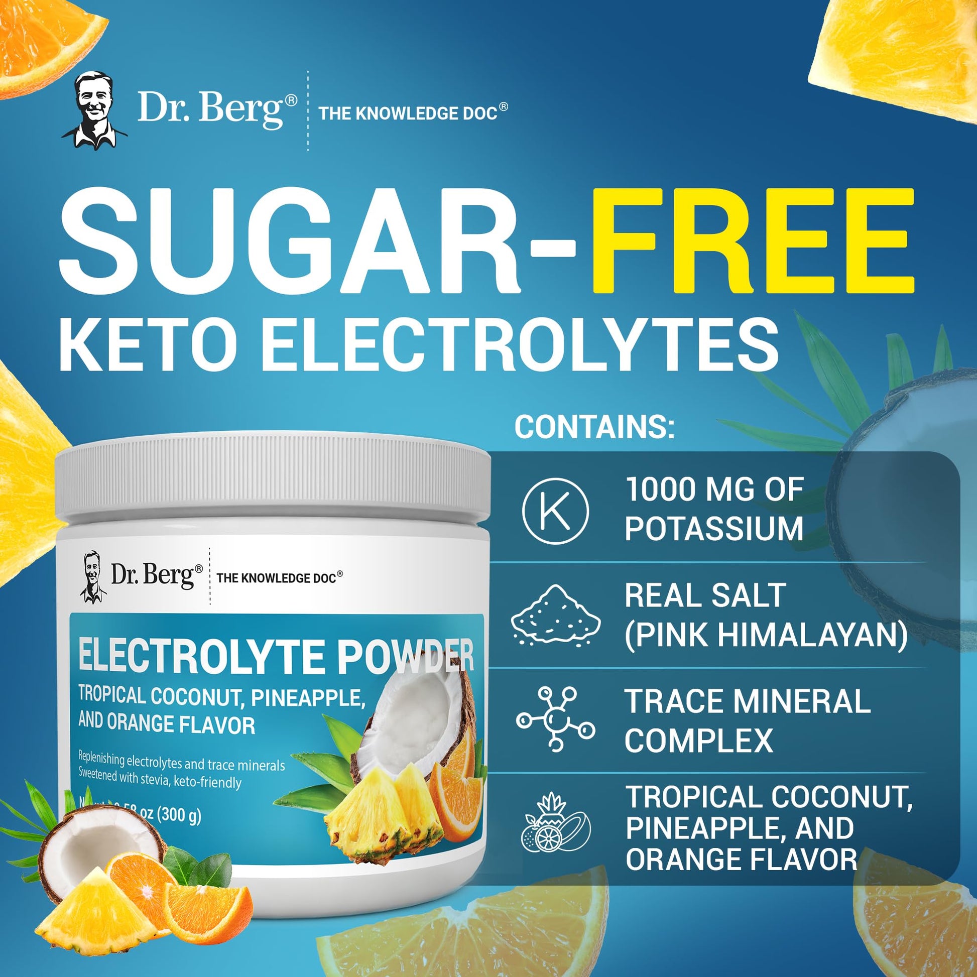 Dr. Berg Zero Sugar Hydration Keto Electrolyte Powder - Enhanced w/ 1000 mg of Potassium & Real Pink Himalayan Salt (NOT Table Salt) - Tropical Coconut Dr. Berg Nutritionals buy supplements canada
