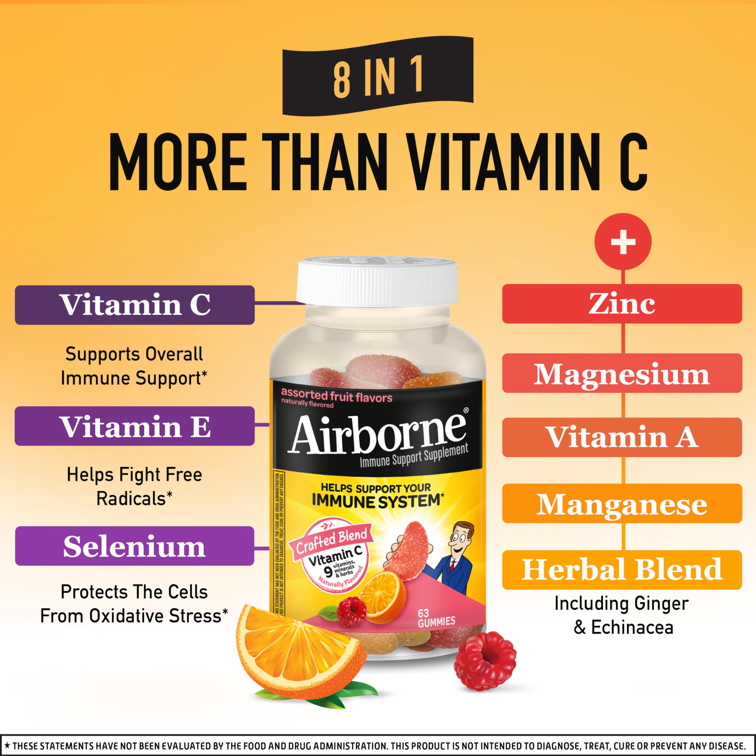 Airborne 750mg Vitamin C Gummies for Adults, Immune Support Gummies with Powerful Antioxidants VIT C & E, Caffeine Free Airborne buy supplements canada