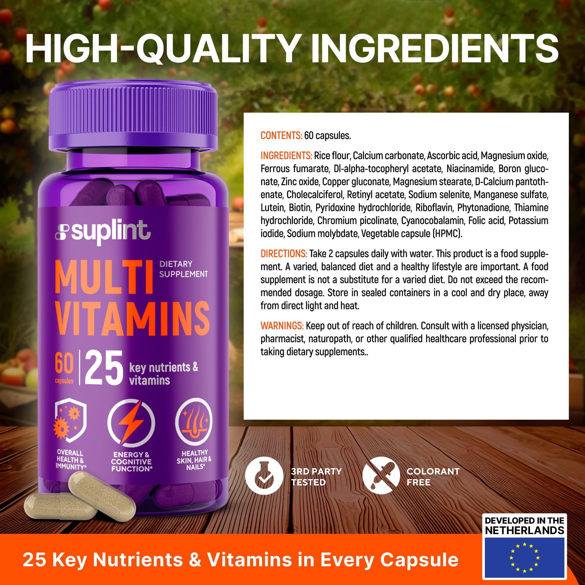 Multivitamin Supplement | Complex with Vitamin A, C, D, E, K1, B, Zinc & Chromium | Hair, Skin & Nail Beauty Vitamins | Immune Support Supplements for Men & Women | 60 Capsules SUPLINT buy supplements canada