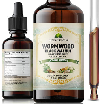 HEBRALICIOUS Wormwood Black Walnut Liquid Drops – Herbal Blend with Pumpkin Seed, Clove, Garlic & Oregano Oil – Alcohol Free Herbal Tincture – Liquid Dietary Supplement, 4 fl oz (120ml) HERBALICIOUS buy supplements canada