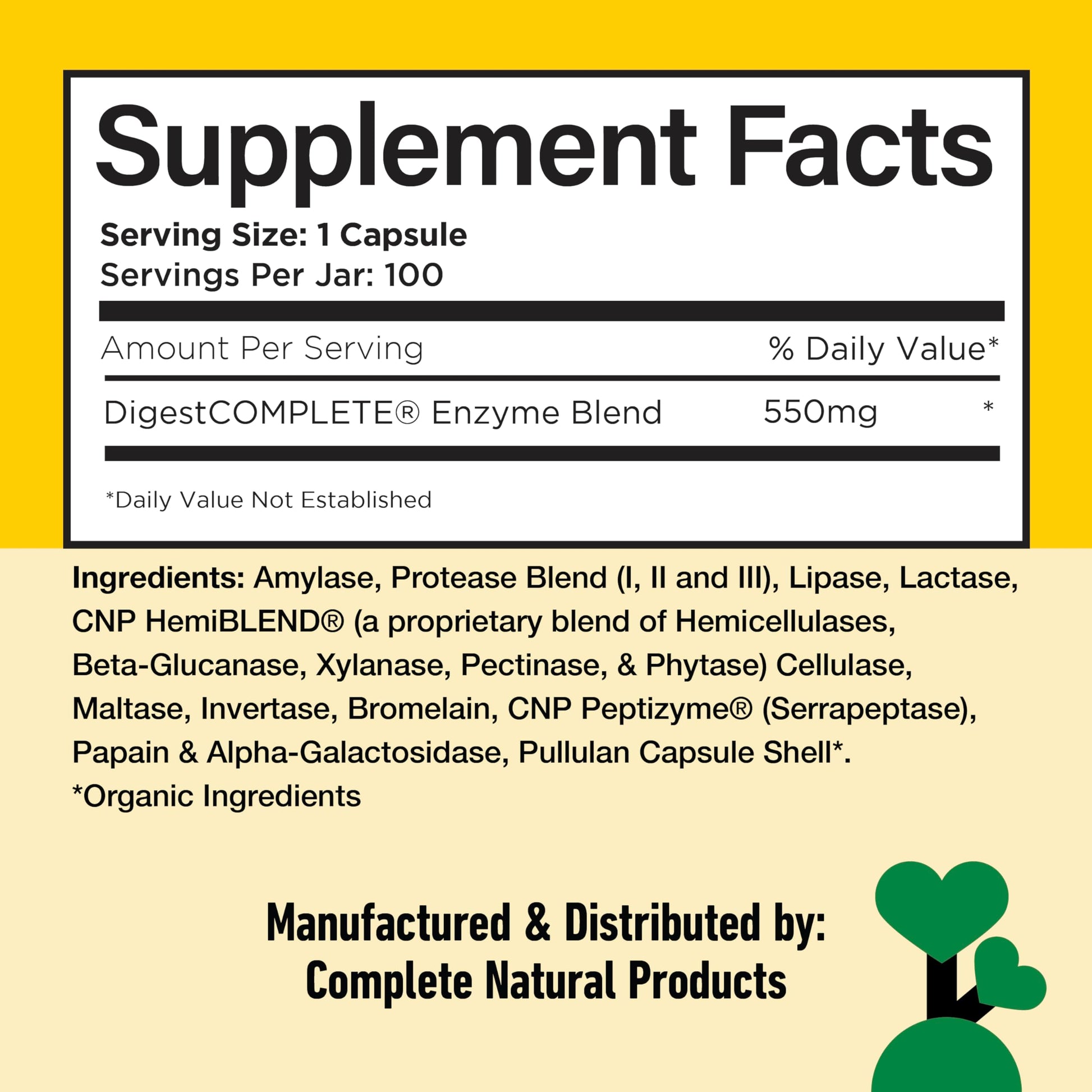 Complete Natural Products Digestive Enzyme Capsules, 550mg, 100ct | Plant-Based Formula Complete Natural Products buy supplements canada