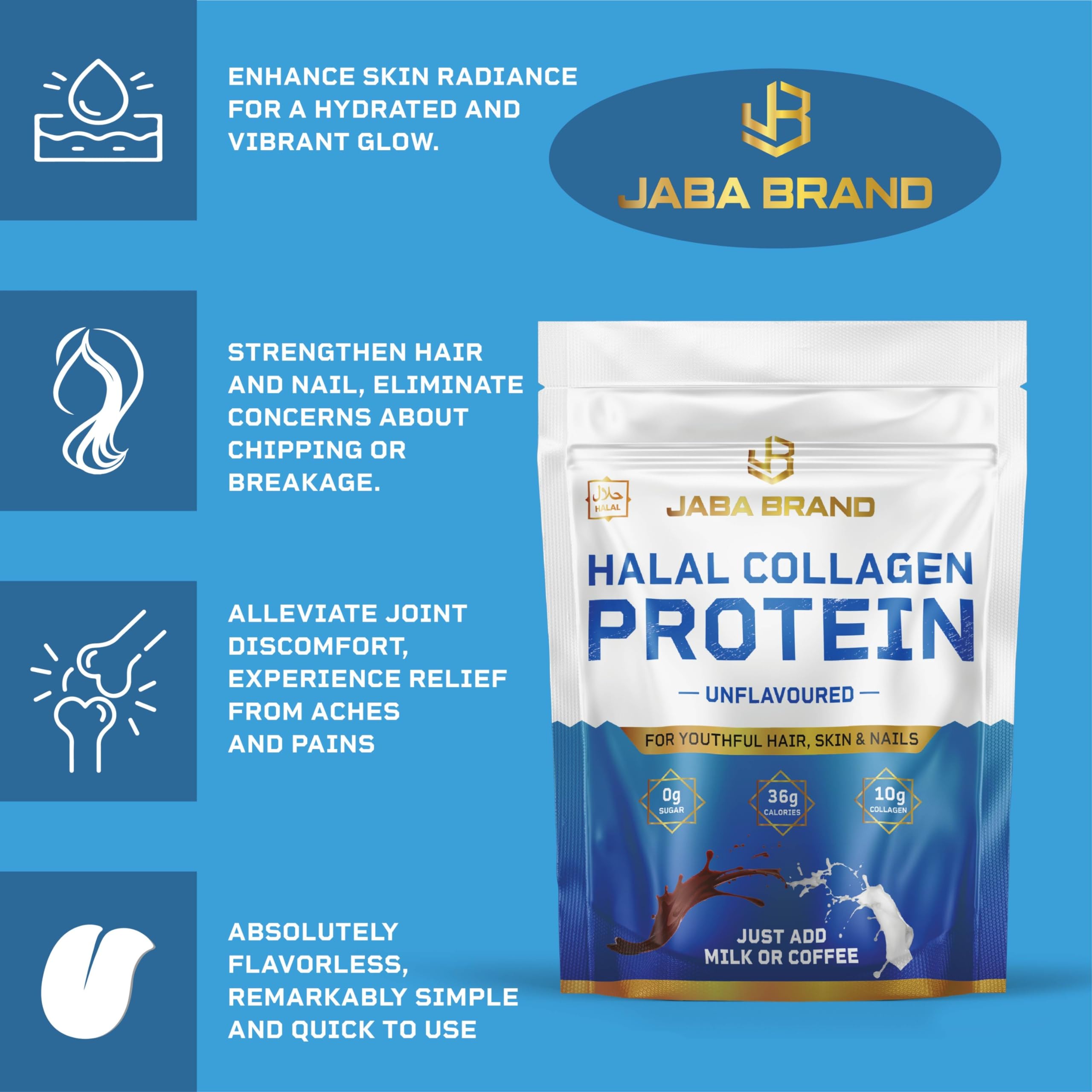 JABA BRAND - Halal Bovine Collagen Protein Powder for Hair, Nails, Joints and Skin JABA BRAND buy supplements canada