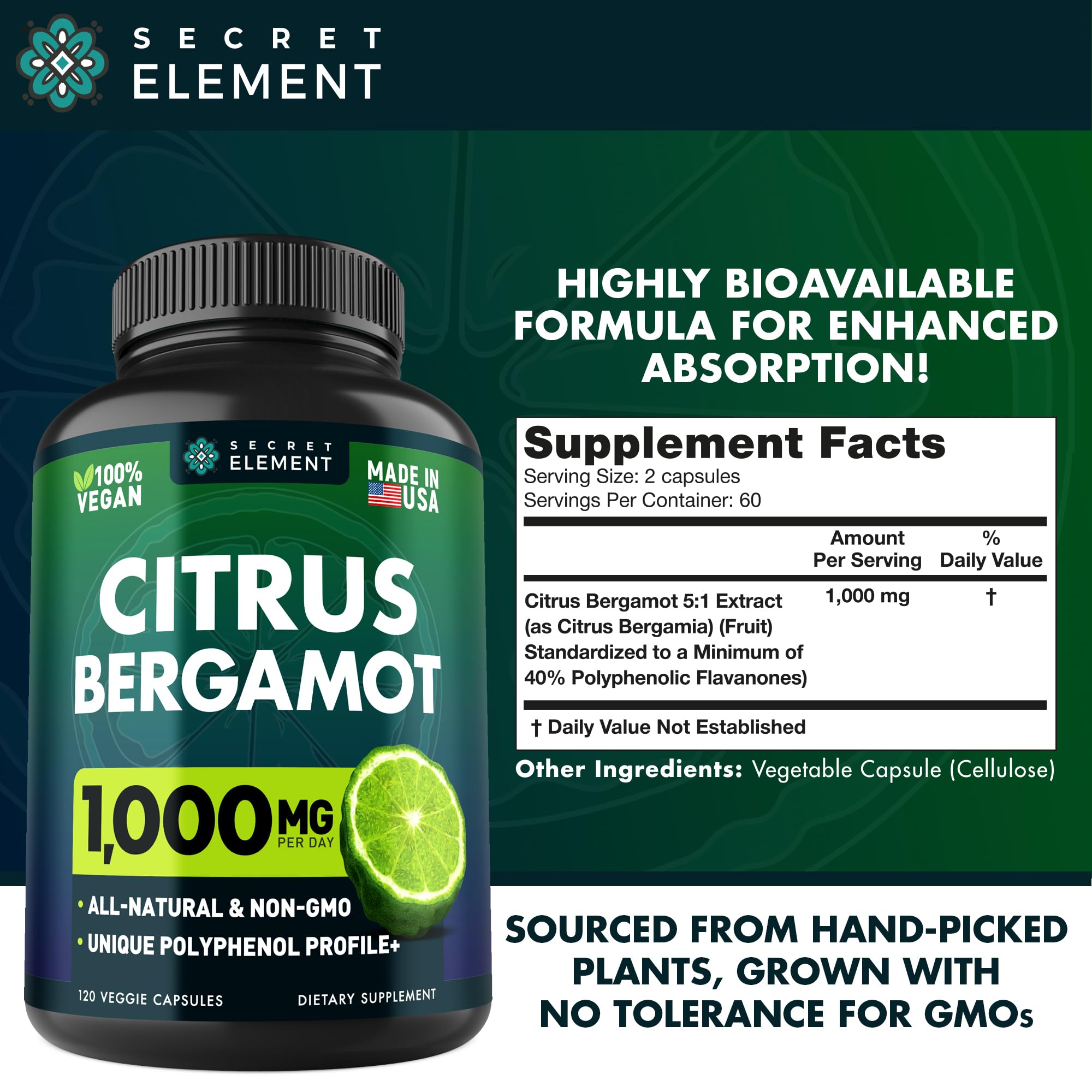 Citrus Bergamot Extract 1000mg - Citrus Bergamot Supplement for Heart, Immune System Secret Element buy supplements canada