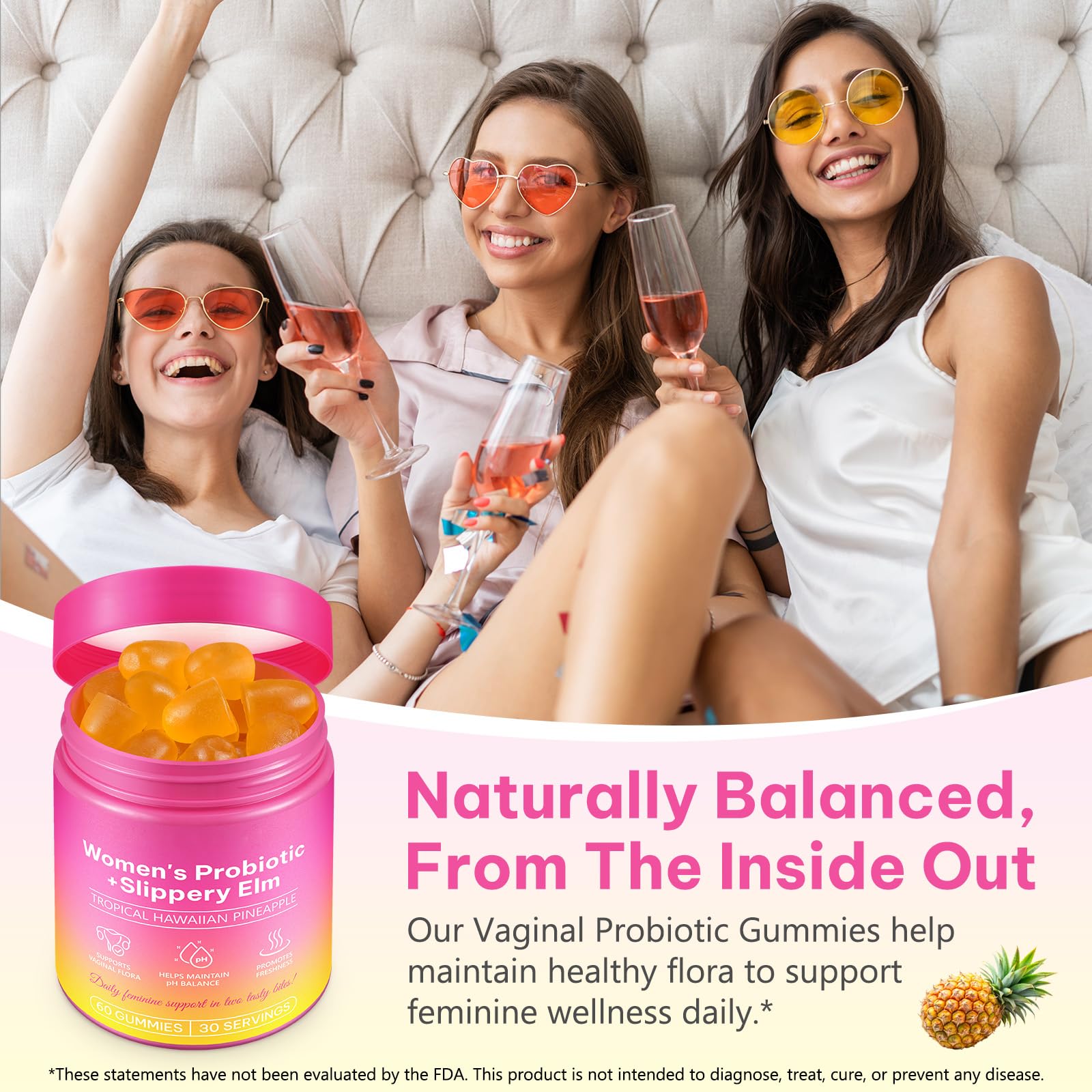WeiWeiLa Feminine Probiotics Gummies for Women Probiotic Gummies with Slippery Elm | Natural Pineapple Flavor | Supports Feminine pH Balance & Comfort | 60 Vegan Gummie for Daily Wellness WeiWeiLa buy supplements canada
