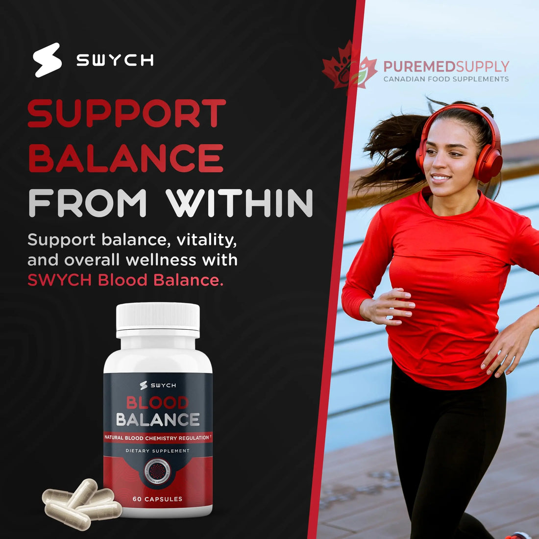 Blood Balance Supplement for Healthy Blood Support, Circulation, Metabolism & Vitality | Energy Formula with Premium Ingredients | Holistic Products to Support Cardiovascular Function – 60 Capsules SWYCH buy supplements canada