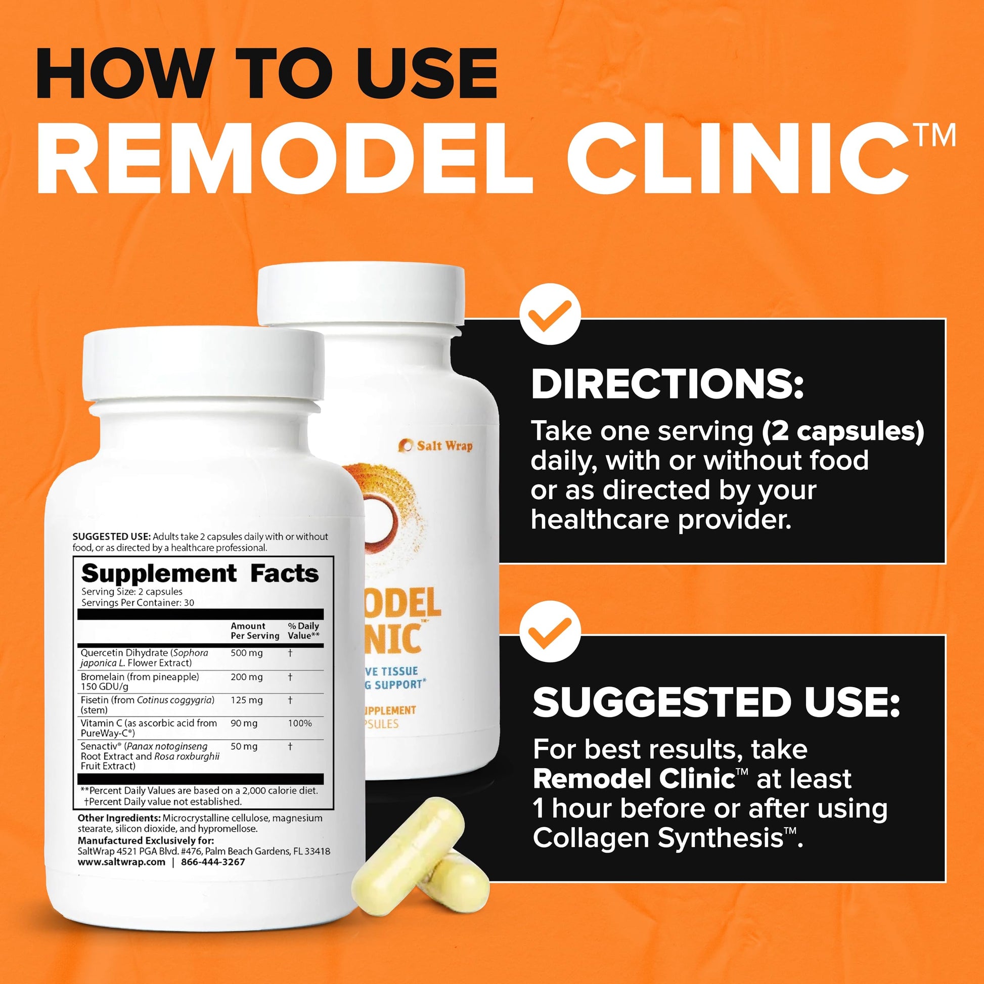 SaltWrap Remodel Clinic - Joint Remodeling Supplement for Senescent Cell Removal and Scar Tissue - Improve Mobility, Reduce Connective Tissue Stiffness - Fisetin, Quercetin, Bromelain - 60 Capsules SaltWrap buy supplements canada