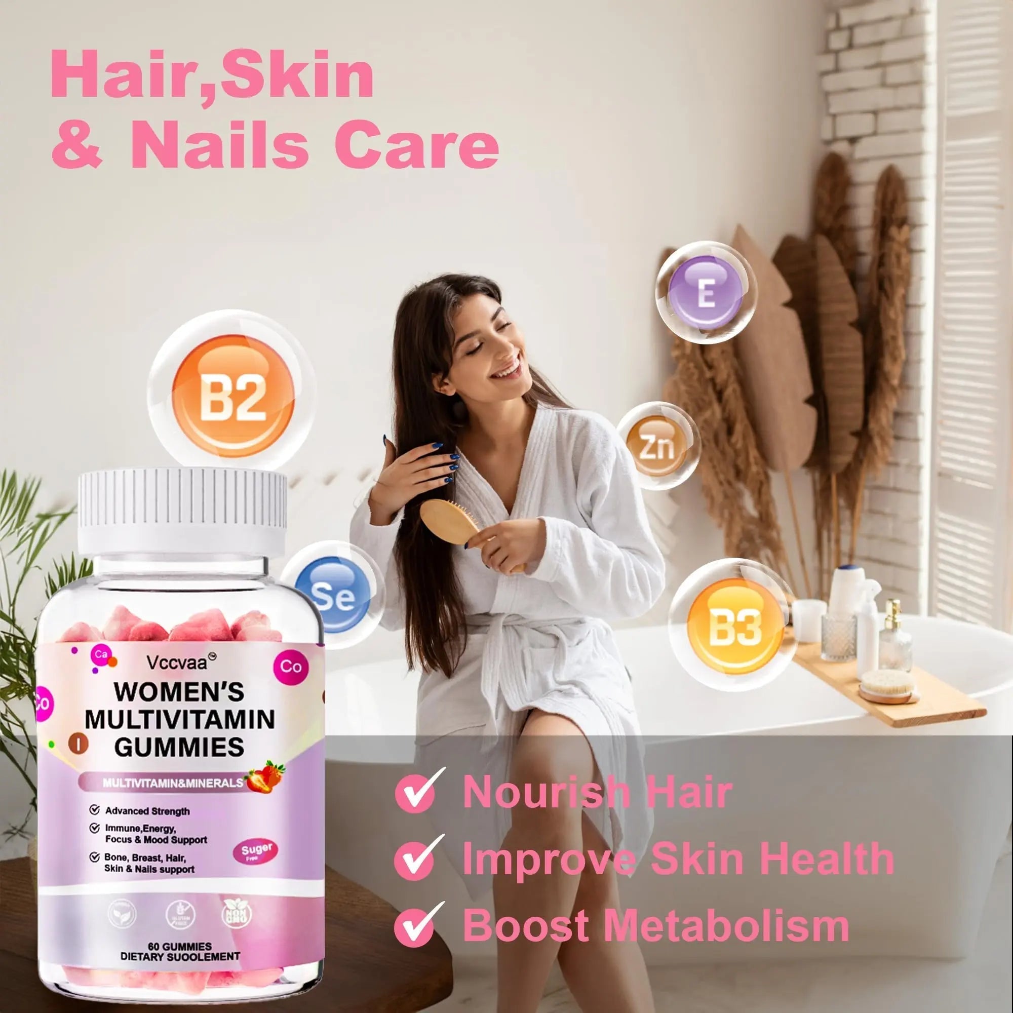 Vccvaa Sugar Free Multivitamin Gummies for Women 14+ with Iron, Inositol, Folate, Vitamins A C D3 E B12 K2, Herbal & Mineral Blend Vccvaa buy supplements canada