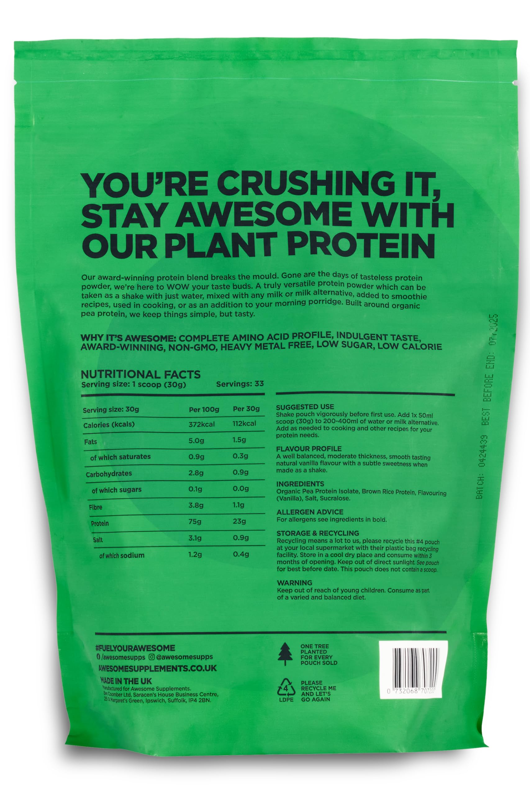 Vanilla Awesome Protein Powder by Ben Coomber | 1kg Vegan Organic Flavoured Protein Ben Coomber buy supplements canada
