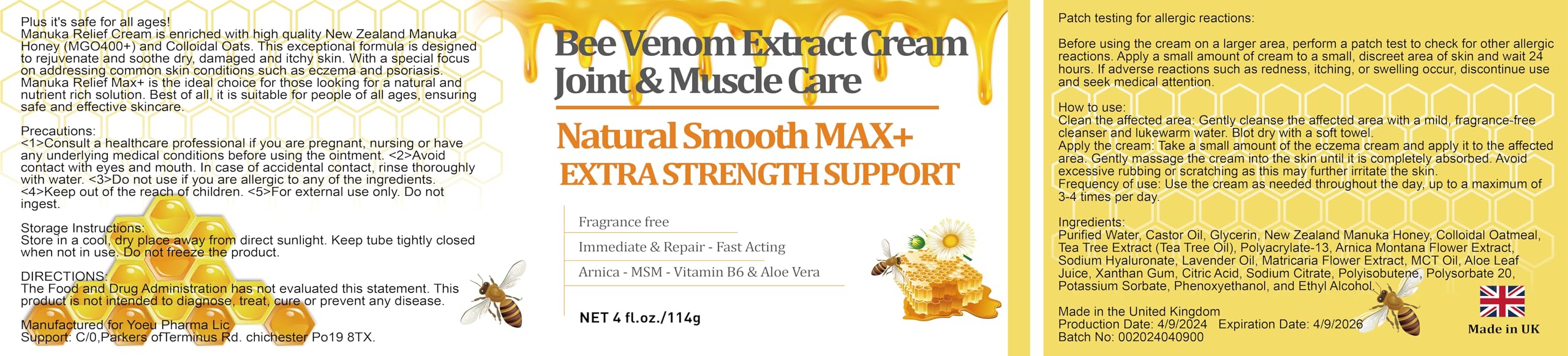 HIKCOSLLY New Zealand Bee Venom Cream, High Strength Recovery Muscle Joint Cream, Natural Organic, Soothe Back, Neck, Hands, Feet, Shoulder, Leg, Knee, Ankle Pain HIKCOSLLY buy supplements canada