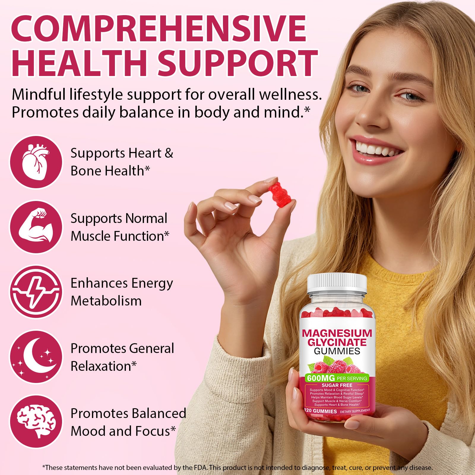 Magnesium Glycinate Gummies 600mg 120 Count - Sugar Free Magnesium Supplement - Supports for Sleep, Memory, Mood, Muscle, Relaxation, Heart & Bone Health BOIUOITI buy supplements canada