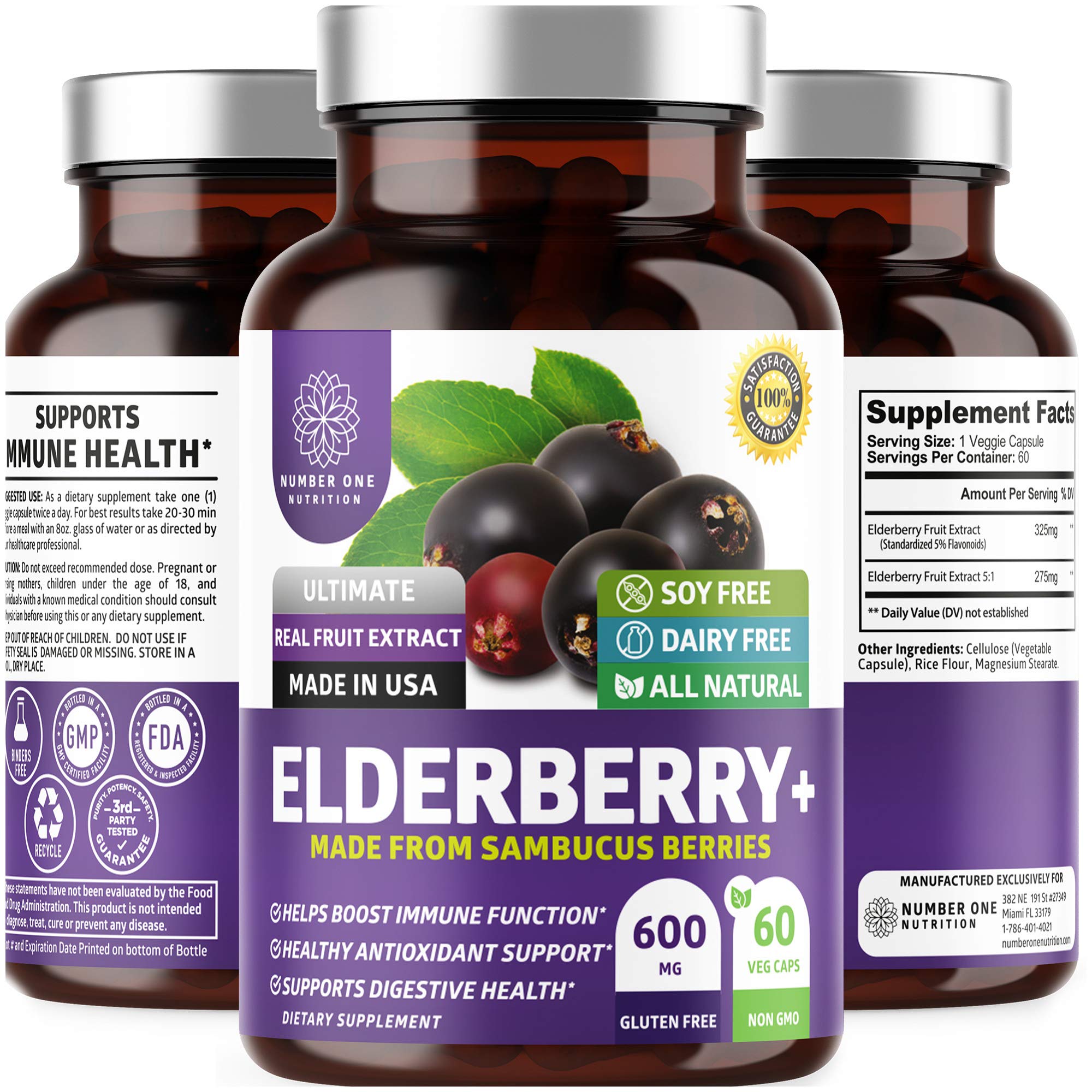 N1N Premium Black Elderberry Capsules for Adults [Max Strength] Pure and Potent Elderberry from Sambucus Nigra to Support Immunity & Skin Health, Non-GMO, Gluten Free, 60 Veg Caps Number One Nutrition buy supplements canada