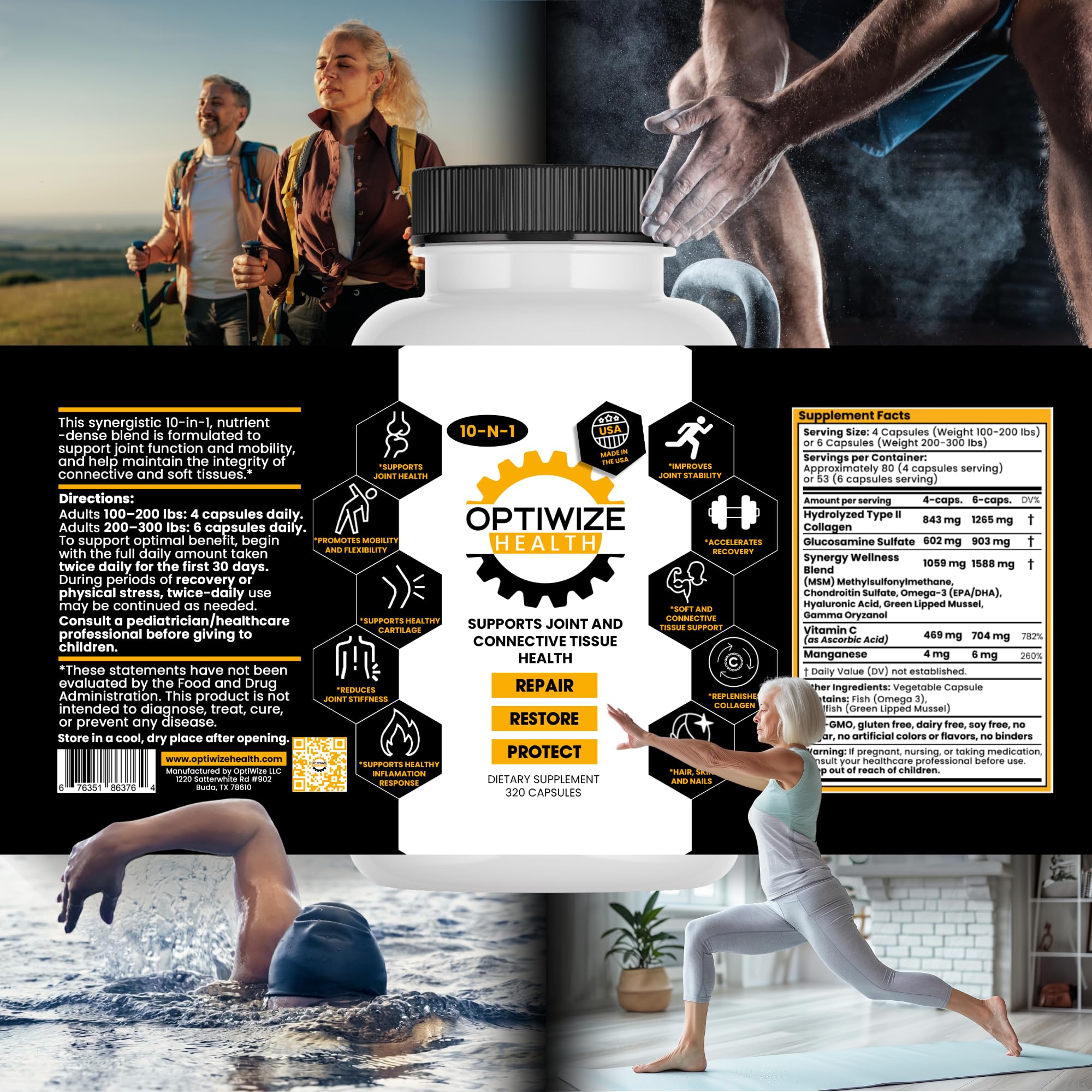 OptiWize 10-N-1 Joint Support Hydrolyzed Collagen,MSM, Hyaluronic Acid, Glucosamine,Chondroitin & More- Targets Joint Discomfort, OptiWize buy supplements canada