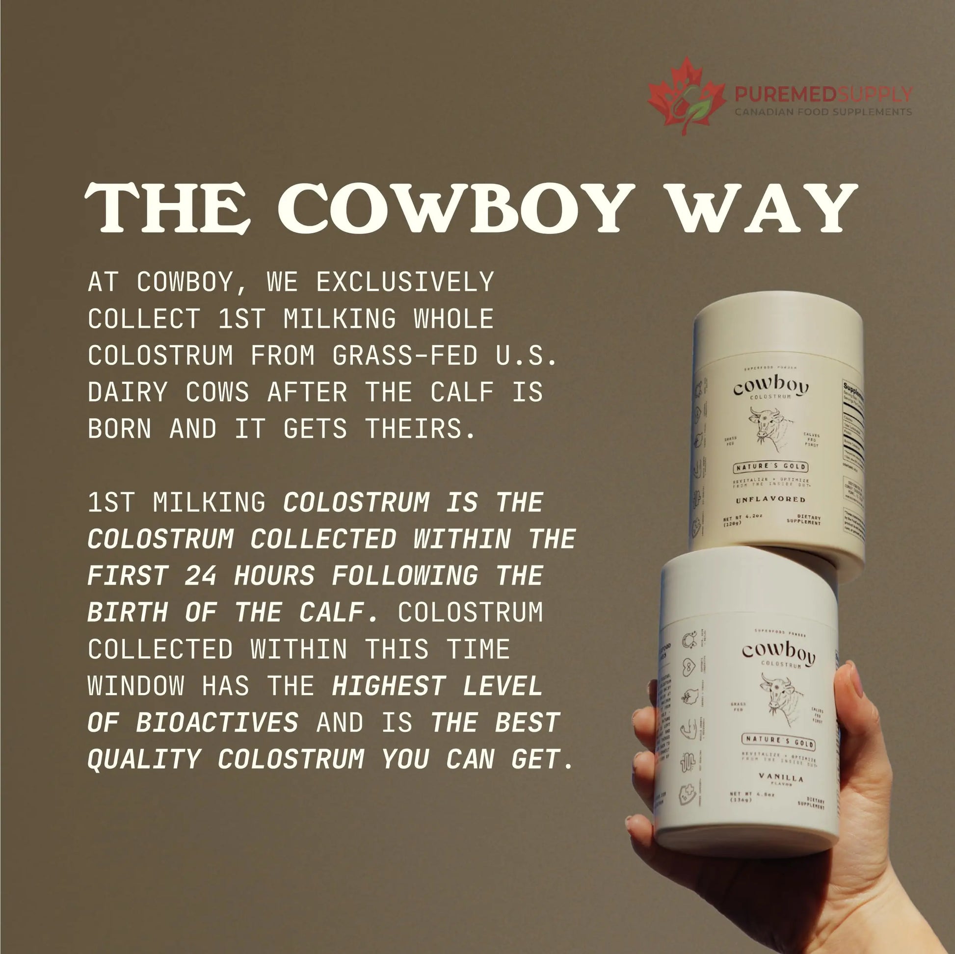 Cowboy - The Exclusive 1st Milking, Whole, Grass Fed Colostrum Supplement for Full Body Health - Sugar Free Bovine Colostrum Powder Packed with Bioactive(Vanilla & Chocolate) Nutrients COWBOY COLOSTRUM buy supplements canada