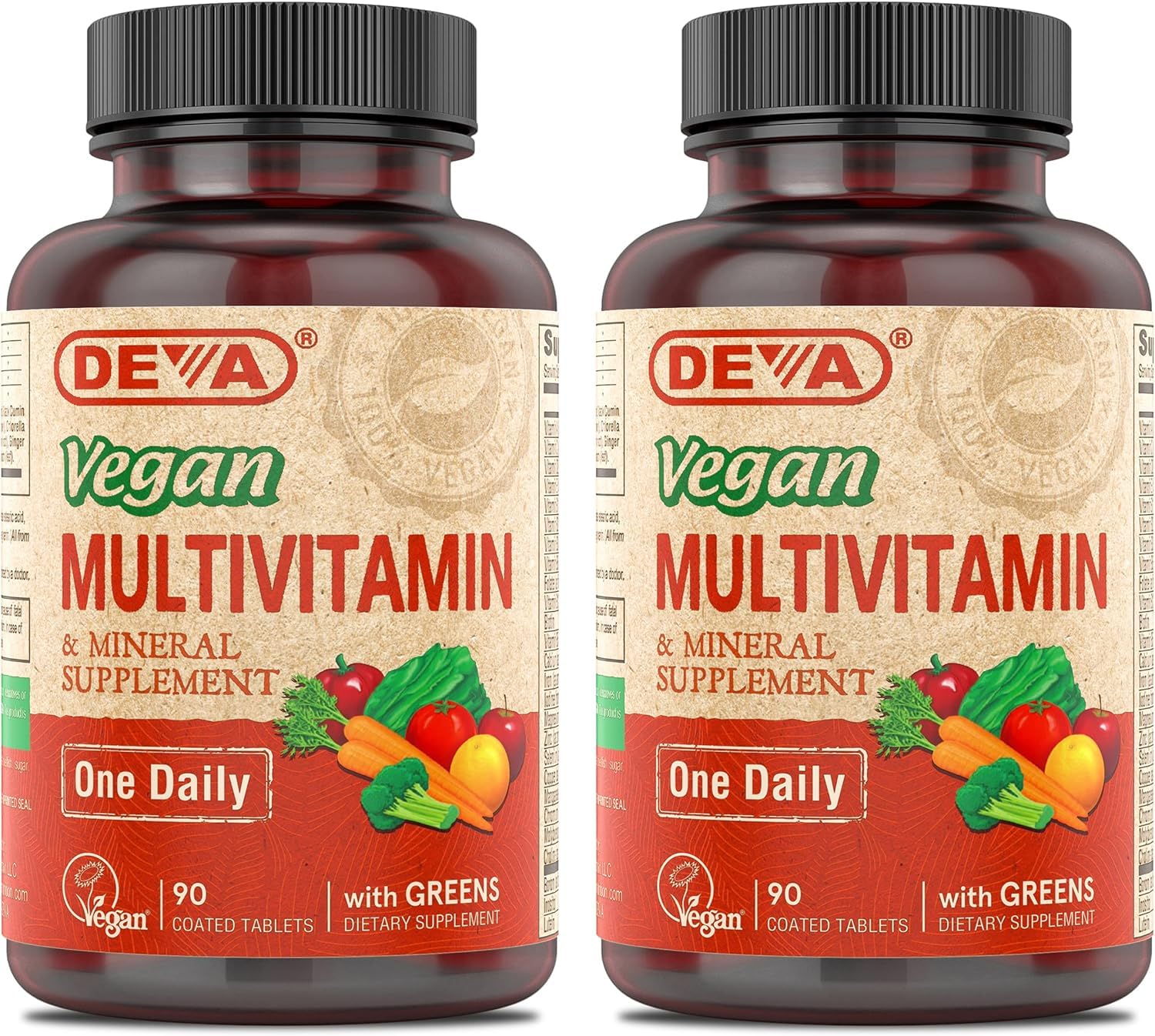 DEVA Vegan Multivitamin & Mineral Supplement with Iron 2-Pack, Spirulina, Chlorella, Ashwagandha, Broccoli & More, 90 Coated Tablets Each DEVA buy supplements canada
