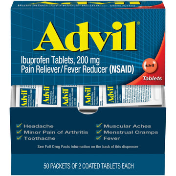Advil Pain Reliever and Fever Reducer, Pain Relief Medicine with Ibuprofen 200mg for Headache, Backache, Menstrual Pain and Joint Pain Relief - 50x2 Coated Tablets Advil buy supplements canada