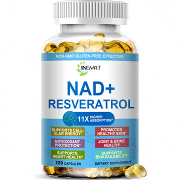 JINGYAT 11-in-1 NAD Supplement with Resveratrol, CoQ10, Quercetin, Collagen, Grape Seed for Cellular Energy, Mental Focus & Antioxidant Support - NAD Supplement for Women & Men, 120 Soft Capsules JINGYAT buy supplements canada