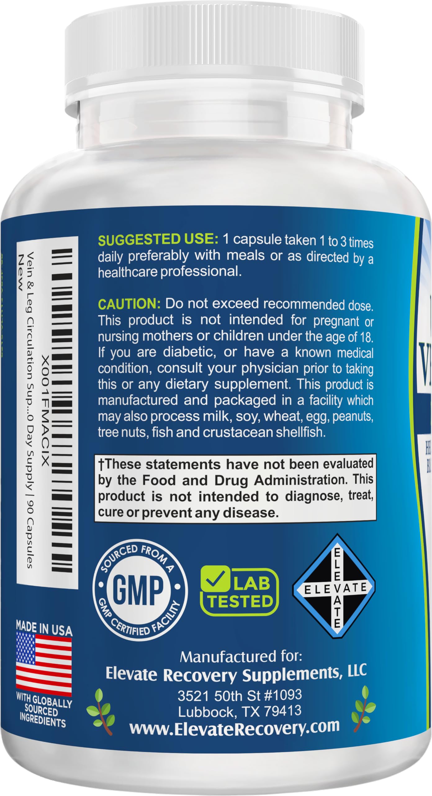 8-in-1 Vein & Leg Health Circulation Support Supplements | Leg + Vein Formula | Circulatory Support Supplement | 1-Month Supply | 90 Capsules Elevate Recovery Supplements buy supplements canada
