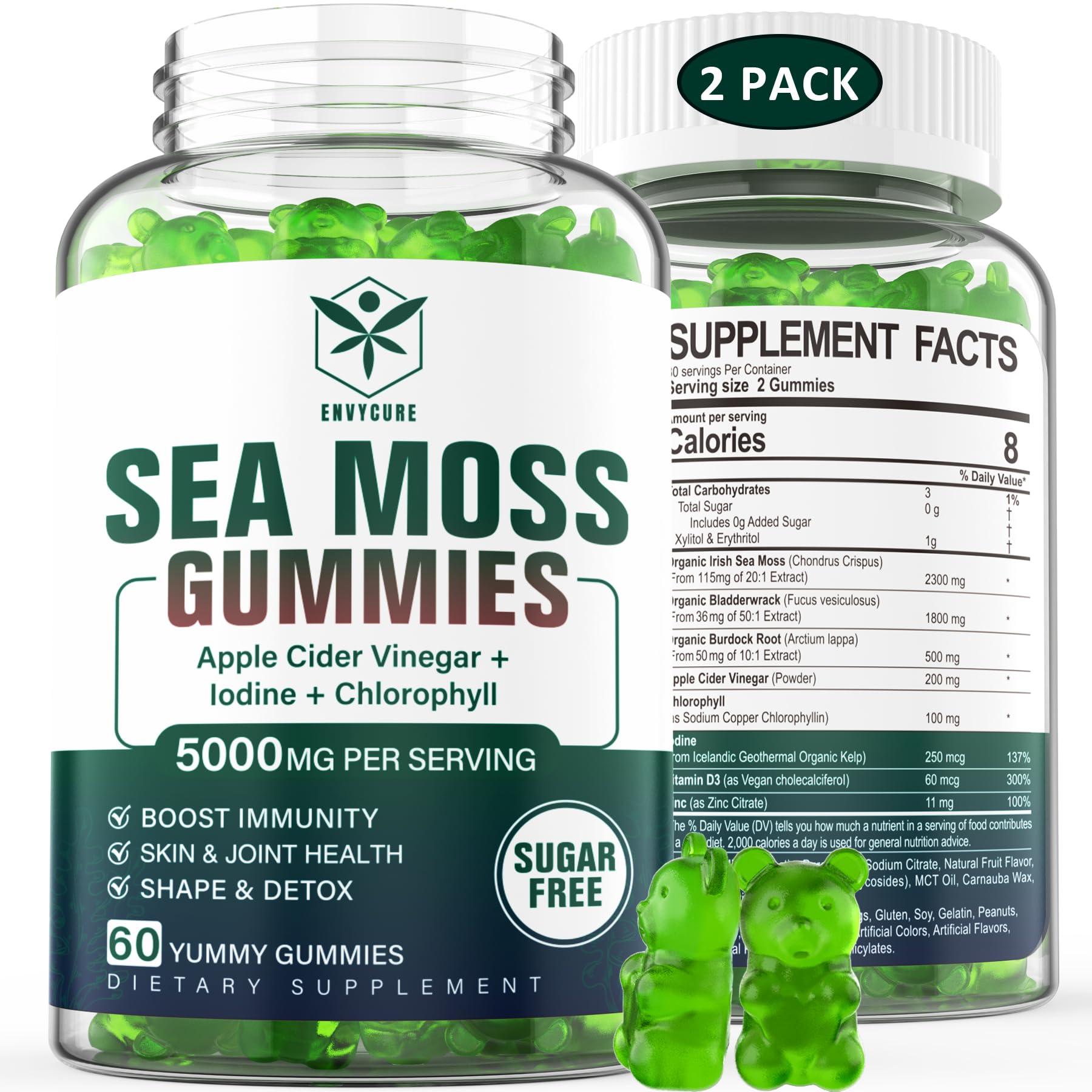Sugar-Free Sea Moss Iodine Gummies 5000mg, Extra Strength Irish Moss Gel Supplement EnvyCure buy supplements canada