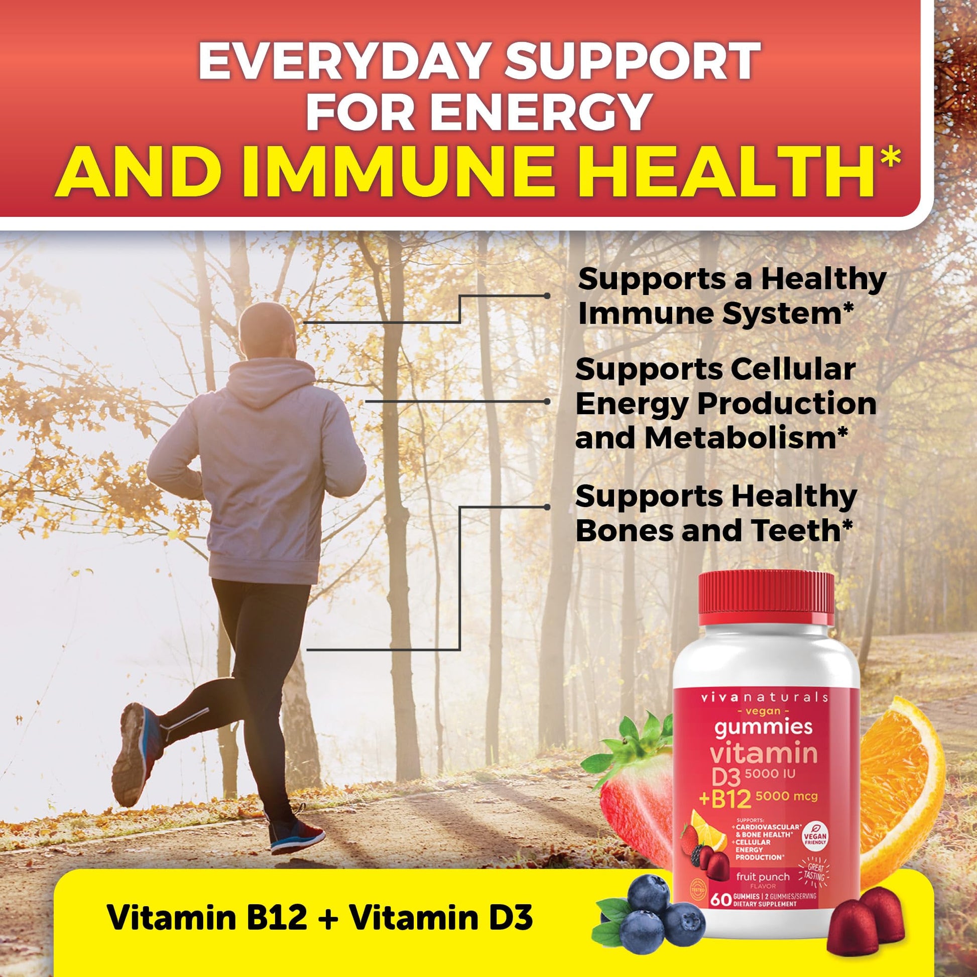 Viva Naturals Plant-Based B12 Gummies with Vitamin D3 - Chewable 5000mcg B12 Viva Naturals buy supplements canada