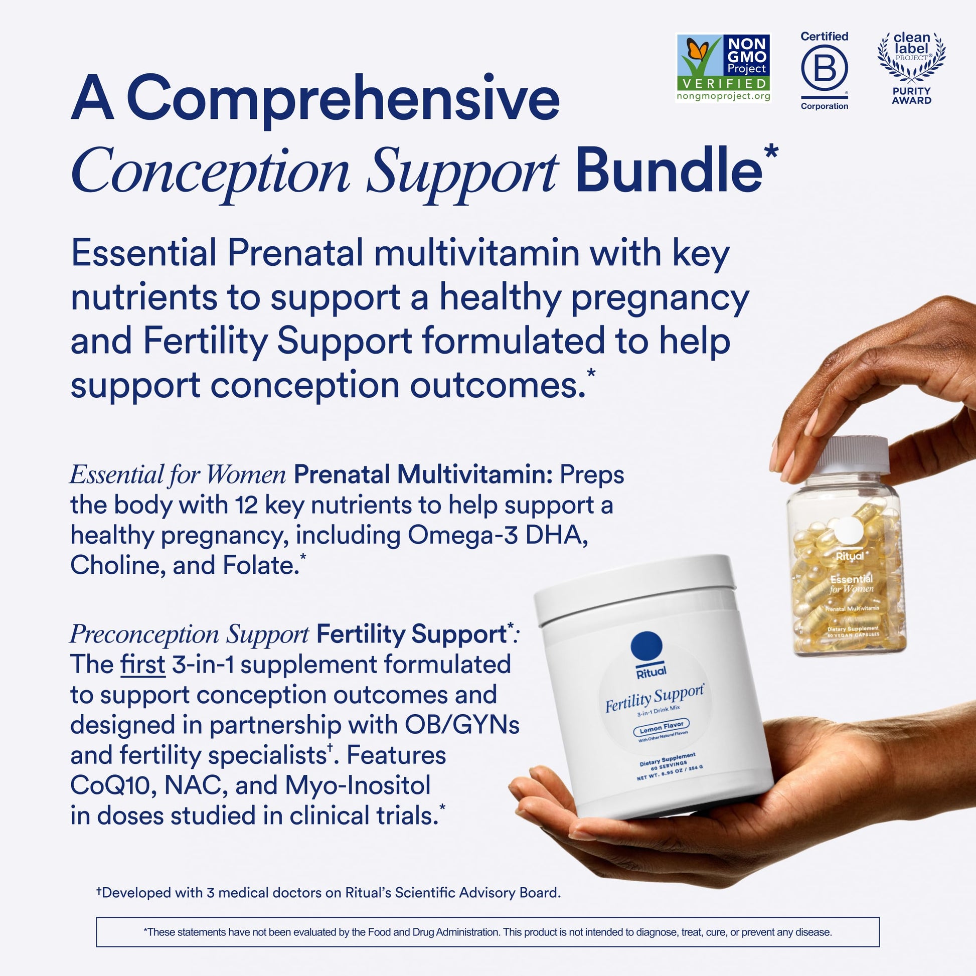 Ritual Preconception Bundle: Essential for Women Prenatal Multivitamin and Lemony Fertility Support Drink Mix Supplement with NAC, CoQ10, and Myo-Inositol. Vegan and Formulated to Support Her.* Ritual buy supplements canada
