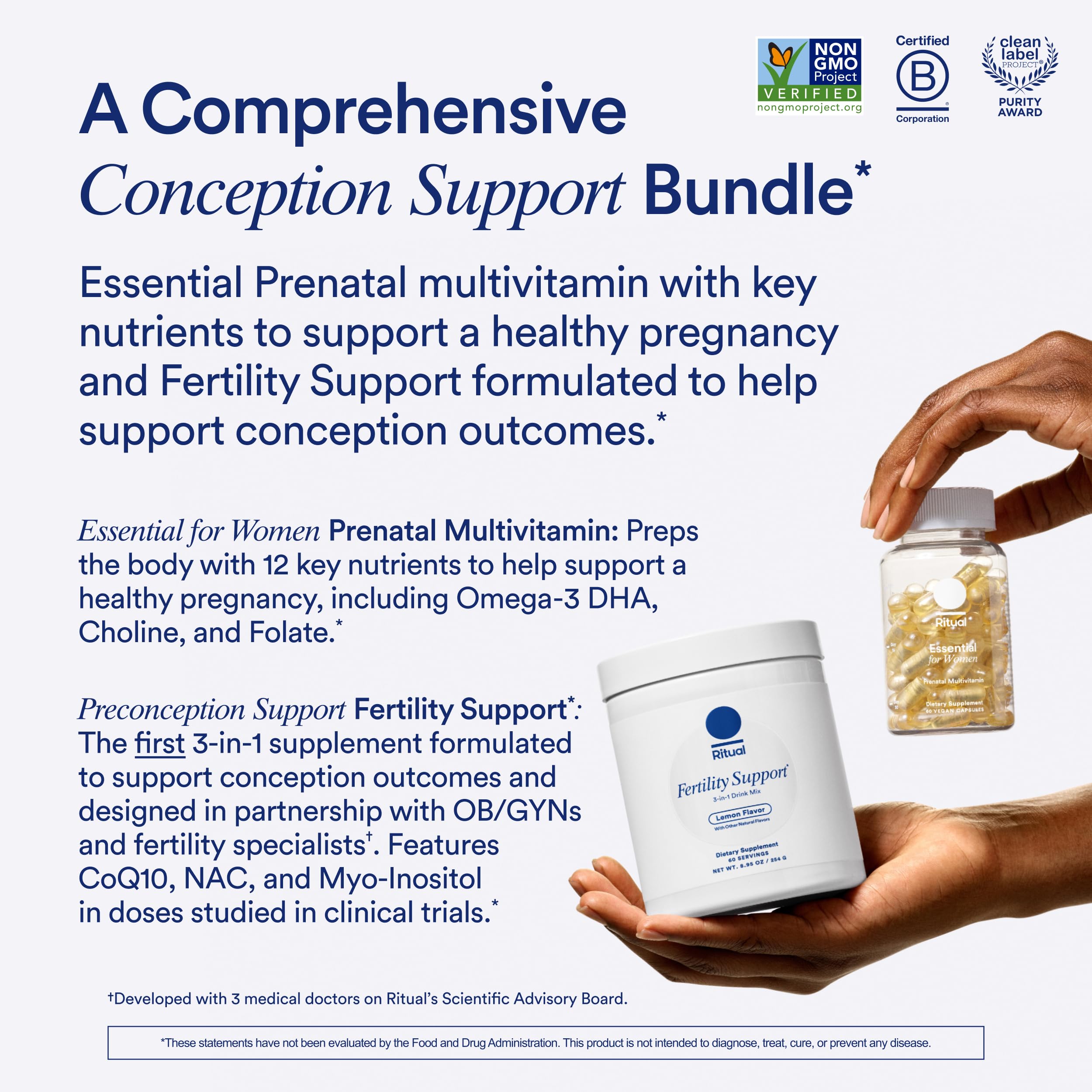 Ritual Preconception Bundle: Essential for Women Prenatal Multivitamin and Lemony Fertility Support Drink Mix Supplement with NAC, CoQ10, and Myo-Inositol. Vegan and Formulated to Support Her.* Ritual buy supplements canada
