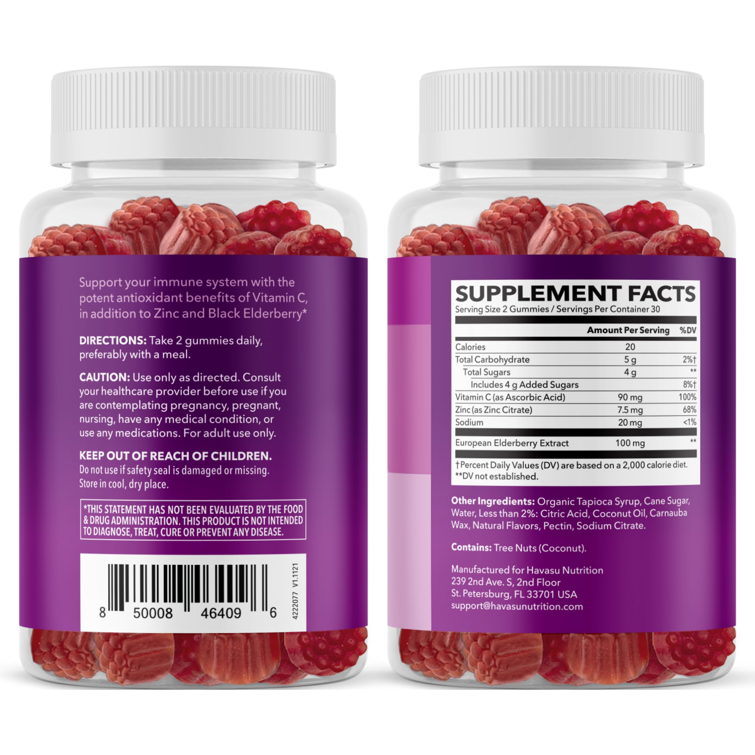 Sambucus Elderberry Gummies for Adults - Immune Support Supplement with Vitamin C and Zinc - Enhanced Formula for Daily Defense - 60 Count HAVASU NUTRITION buy supplements canada