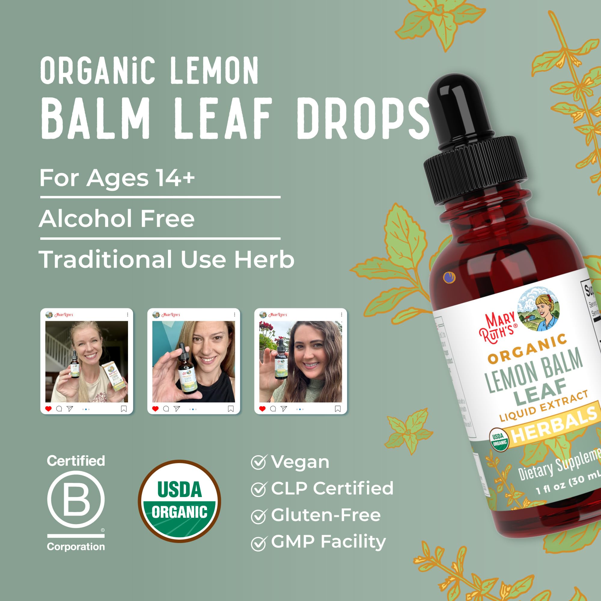 MaryRuth Organics Lemon Balm Leaf Liquid Extract | Mood Support | Relaxation | Calming | Nervine Herbal | Lemon Balm Tincture | USDA Organic | Vegan | Non-GMO | Gluten Free | 1 Fl Oz MARYRUTH'S buy supplements canada