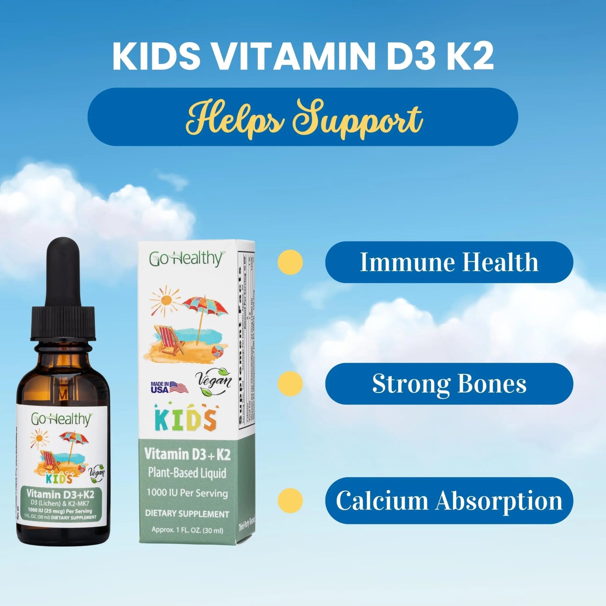 Go Healthy Kids Vitamins D3 K2 (MK-7), Child Vitamin D, Liquid Vegan D3 K2 Drops for Kids Go Healthy Natural buy supplements canada