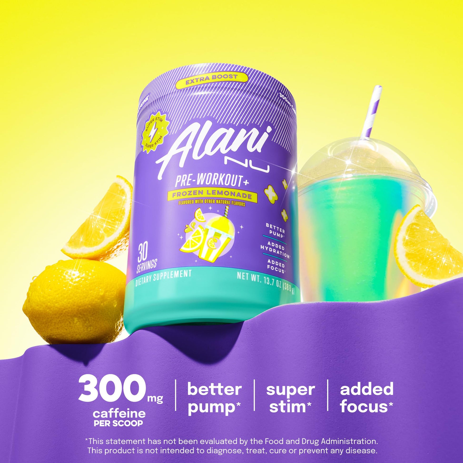 Alani Nu Pre Workout+ Powder Frozen Lemonade, Extra Boost, Sugar Free, 300mg Caffeine, L-Theanine, Beta-Alanine, Citrulline, 30 Servings Alani Nu buy supplements canada