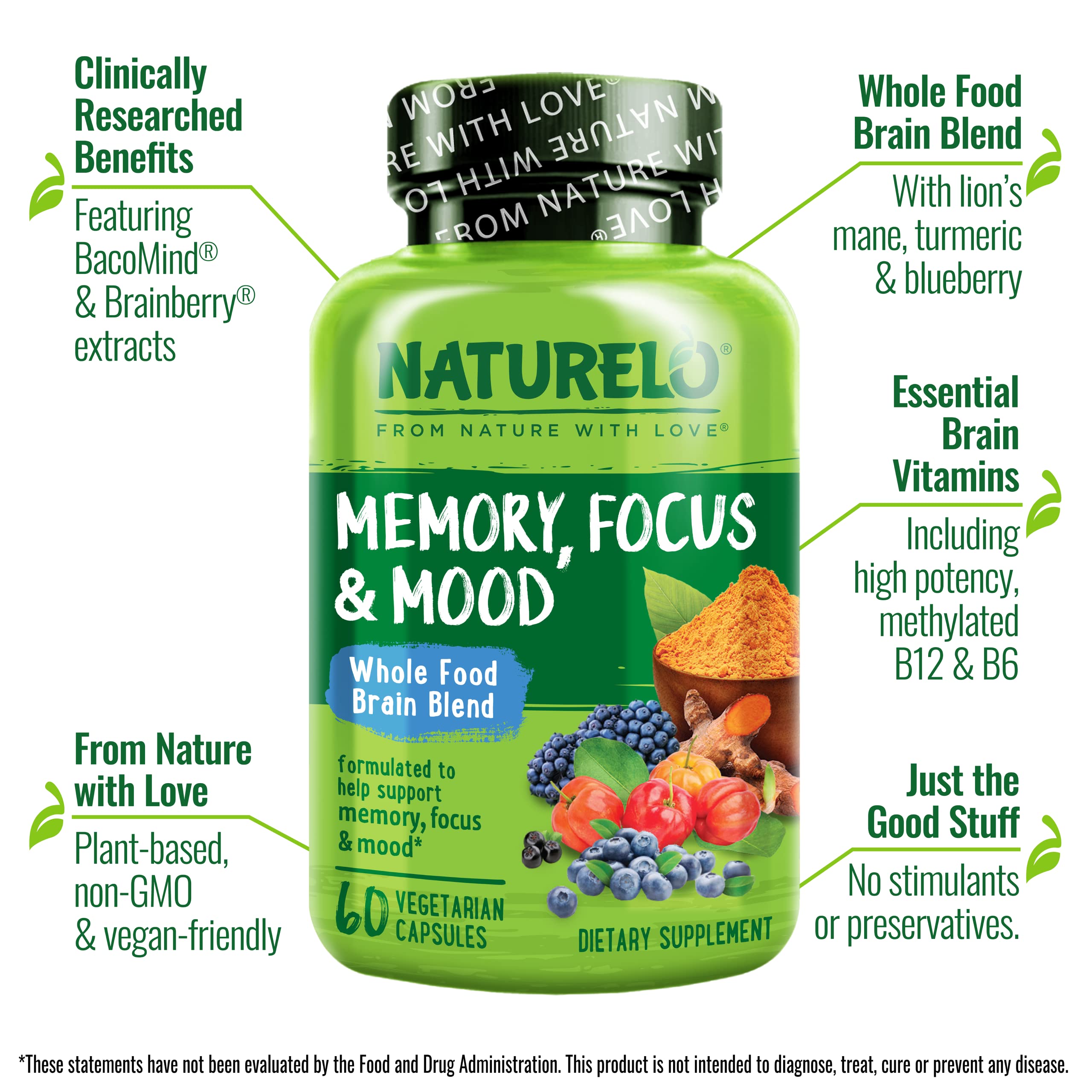 NATURELO Whole Food Brain Supplement - Brain Health Supplements for Memory & Focus Support - Enhance Brain Health Blend Supplement for Adults NATURELO buy supplements canada