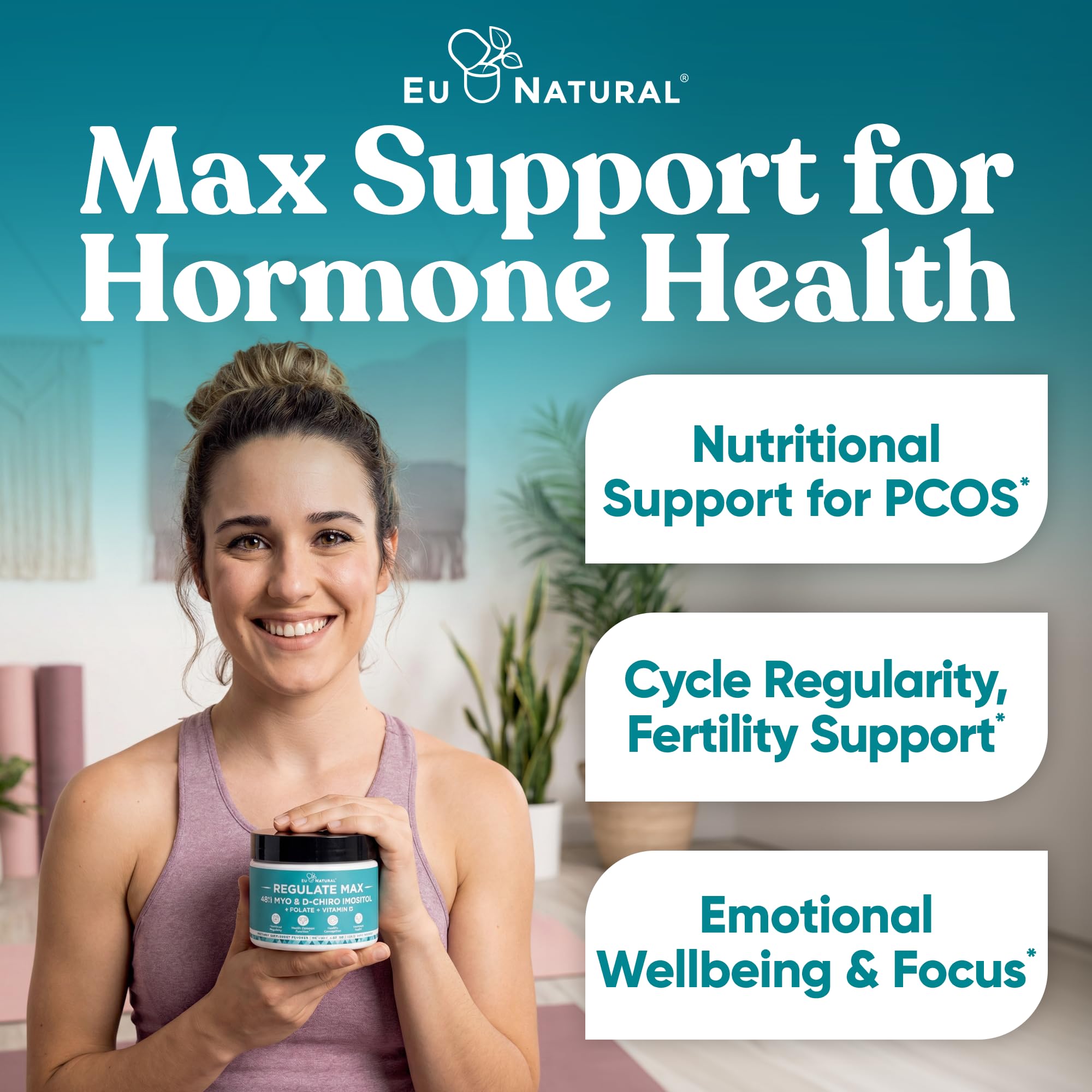 Eu Natural Regulate MAX Myo-Inositol & D-Chiro Inositol Supplement Powder for Women with Vitamin D & Folate Nutritional Support, Hormone Balance & Fertility Support, Unflavored 60 Servings Eu Natural buy supplements canada