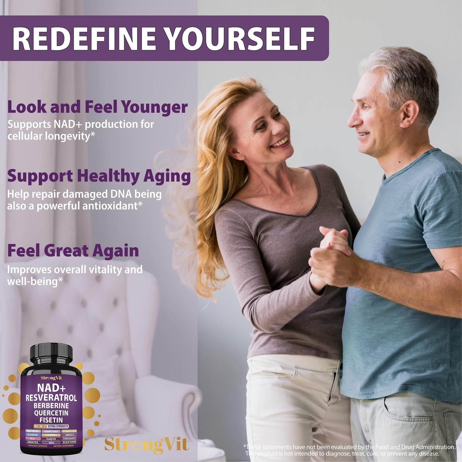 NAD Resveratrol Supplement with Berberine, Quercetin, CoQ10. Anti-Aging Formula for Women & Men. Liposomal NAD Plus, NAD+ Booster, Pure Organic Vitamin, USA StrongVit buy supplements canada
