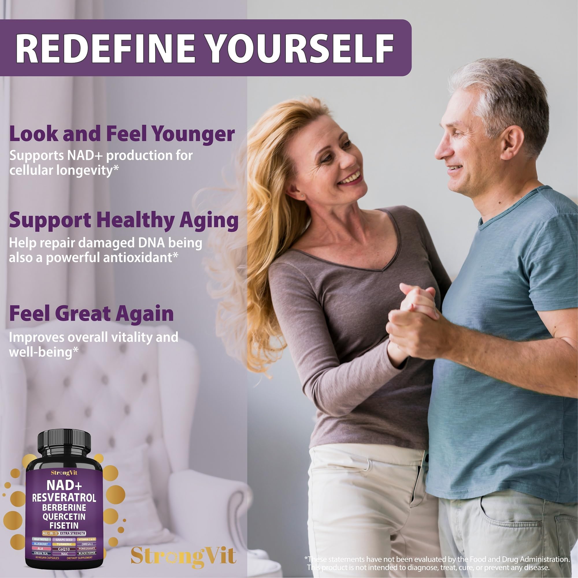 NAD Resveratrol Supplement with Berberine, Quercetin, CoQ10. Anti-Aging Formula for Women & Men. Liposomal NAD Plus, NAD+ Booster, Pure Organic Vitamin, USA StrongVit buy supplements canada