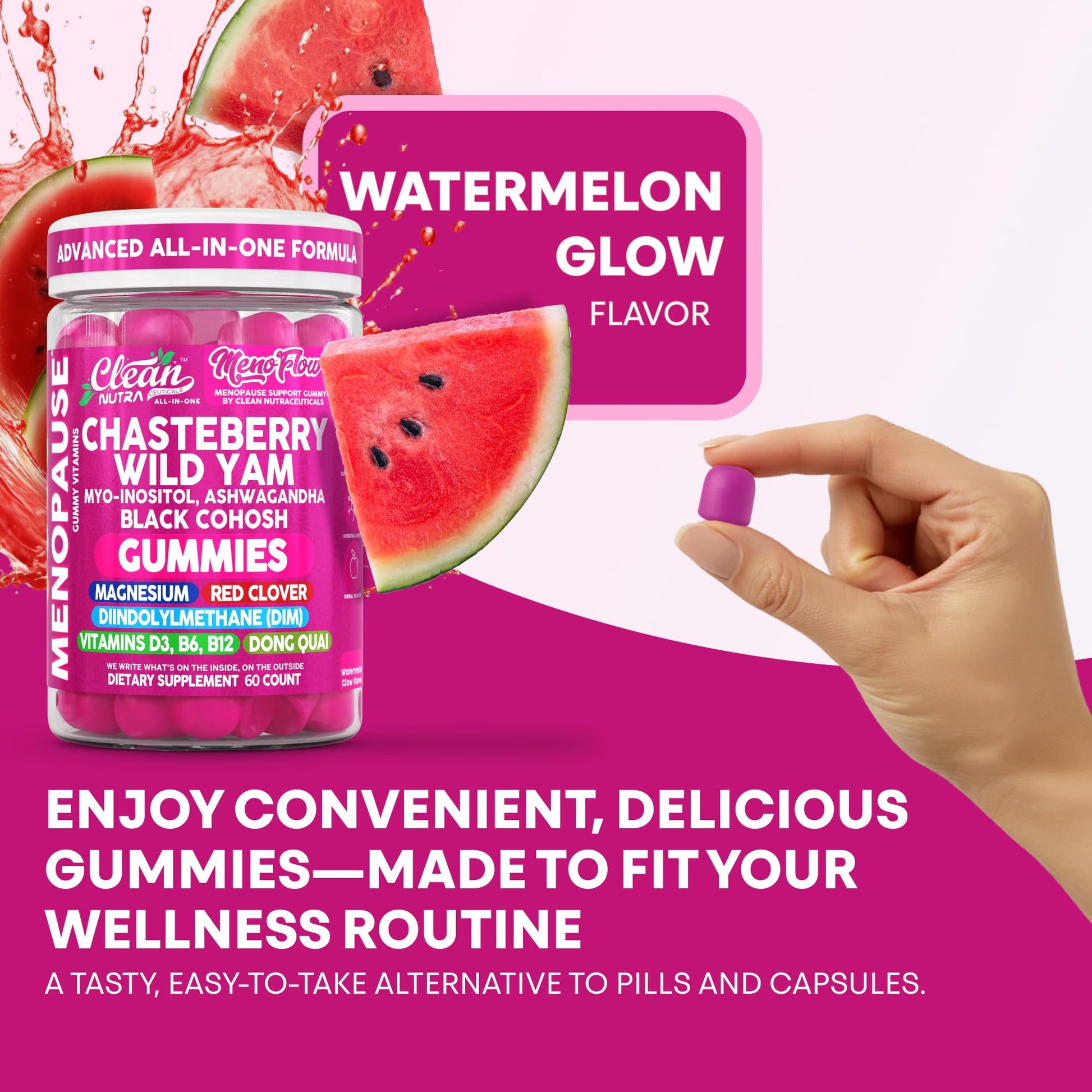 Clean Nutra Menopause Supplements for Women Chastberry Wild Yam Gummies Inositol Black Cohosh Magnesium Red Clover DIM Supplement B6 Magnesium Glycinate Glycine Vitex Hormone Balance Gummy Vitamins Clean Nutraceuticals buy supplements canada