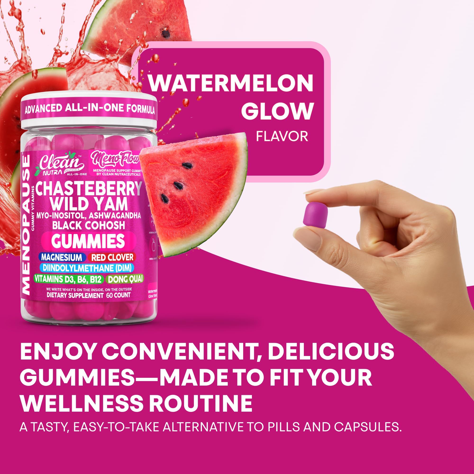 Clean Nutra Menopause Supplements for Women Chastberry Wild Yam Gummies Inositol Black Cohosh Magnesium Red Clover DIM Supplement B6 Magnesium Glycinate Glycine Vitex Hormone Balance Gummy Vitamins Clean Nutraceuticals buy supplements canada
