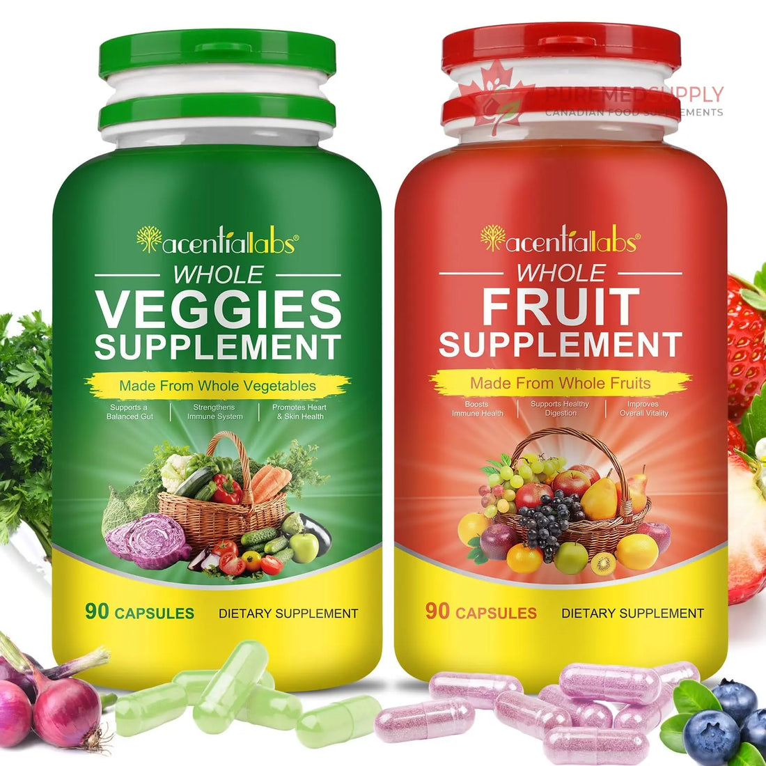 Fruit & Veggies Capsules | Daily Fruit & Vegetable Blend | 2 Bottles – 180 Vegetarian Capsules | Plant-Based Superfood Formula | Non-GMO, Gluten Free Generic buy supplements canada