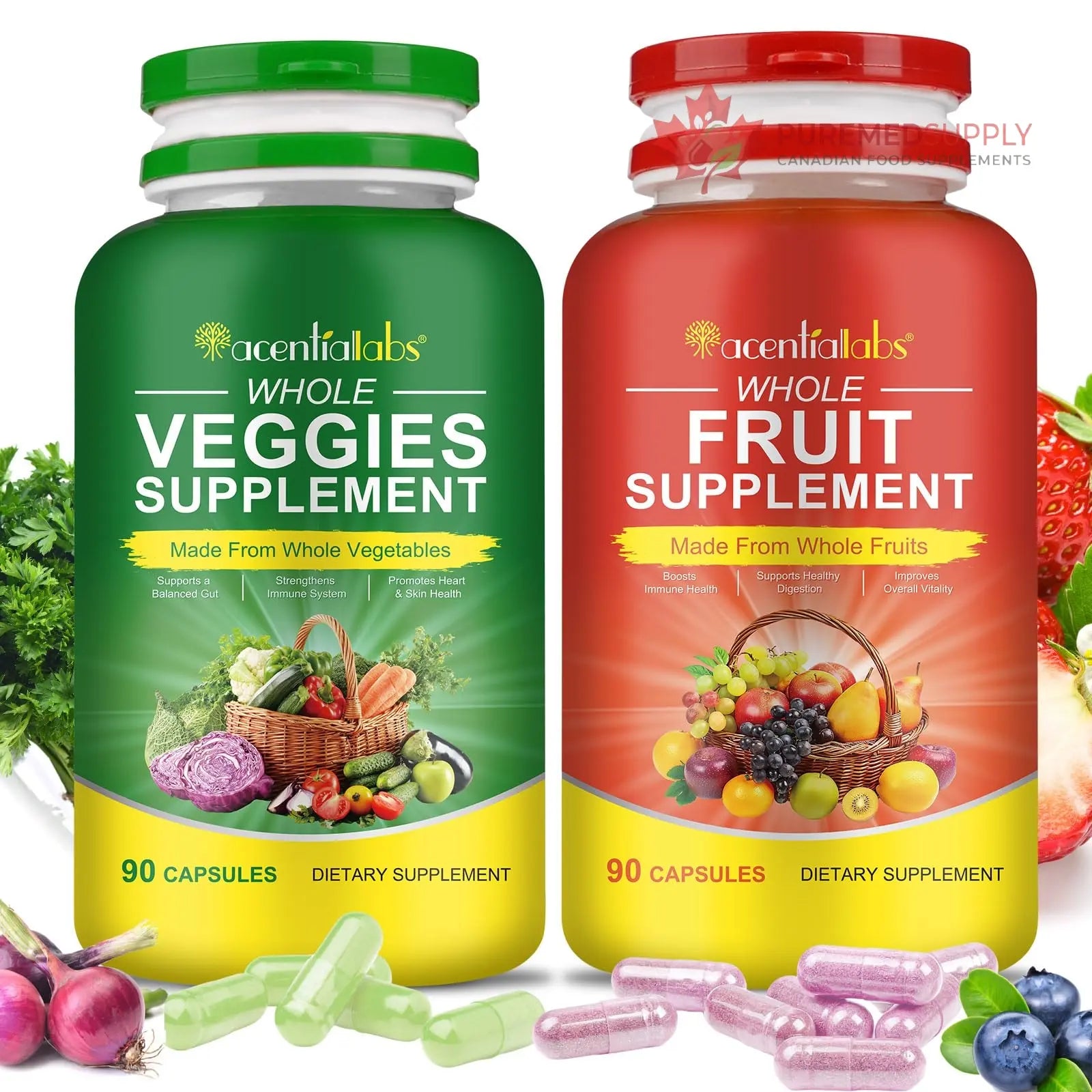 Fruit & Veggies Capsules | Daily Fruit & Vegetable Blend | 2 Bottles – 180 Vegetarian Capsules | Plant-Based Superfood Formula | Non-GMO, Gluten Free Generic buy supplements canada