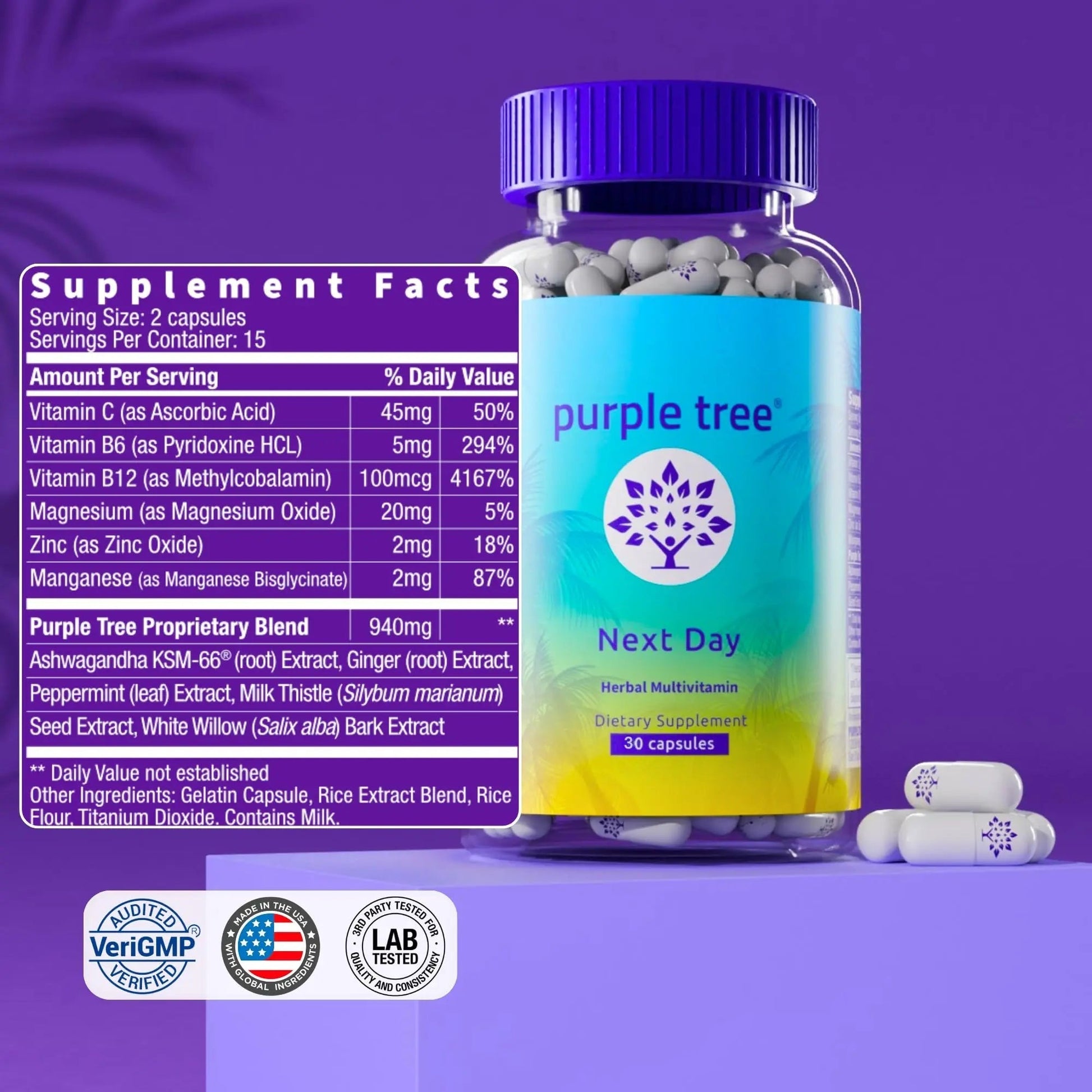 purple tree Next Day – Post-Drink Morning Wellness Supplement for Balance, Restore & Replenishment | Ashwagandha KSM-66, Milk Thistle, Ginger purple tree buy supplements canada