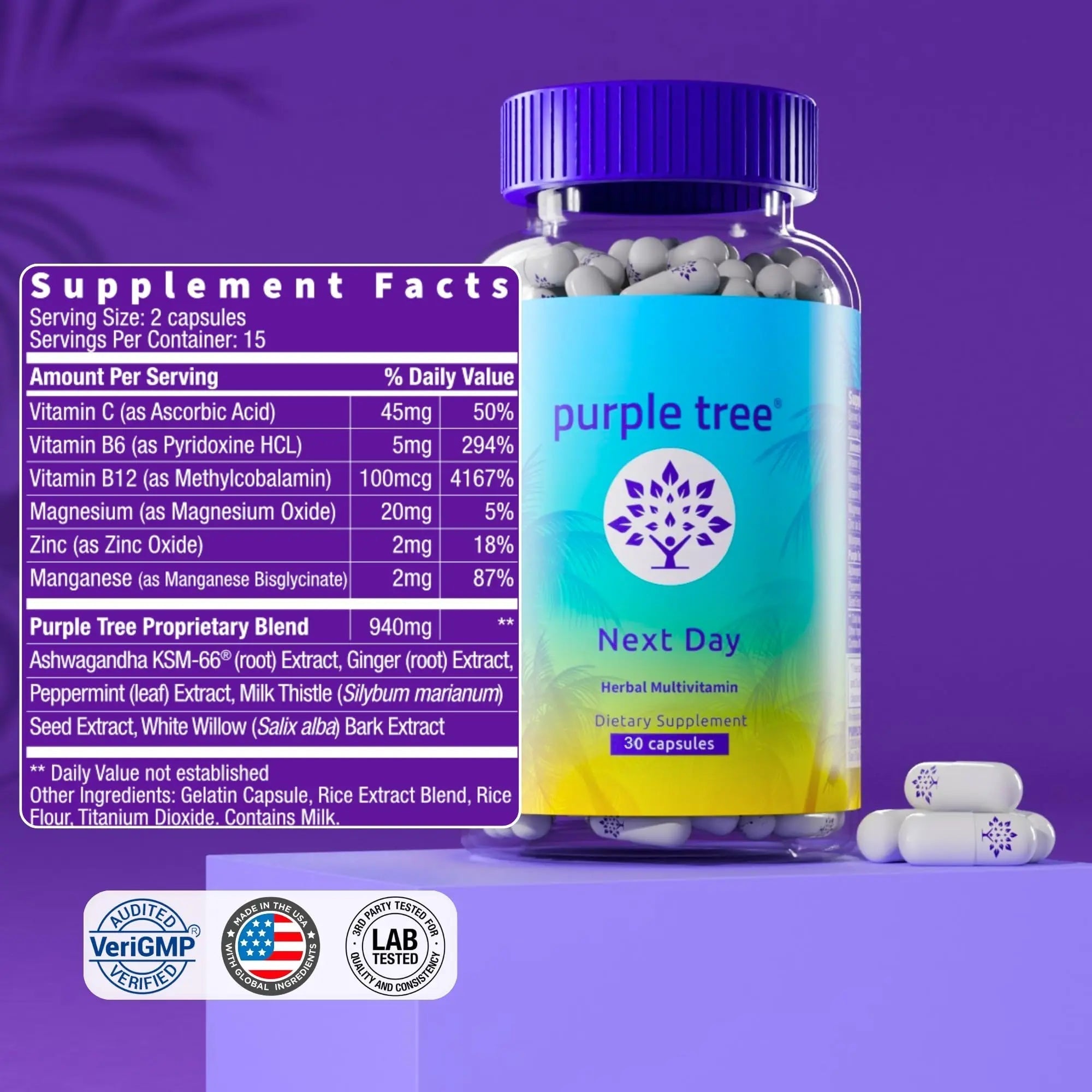 purple tree Next Day – Post-Drink Morning Wellness Supplement for Balance, Restore & Replenishment | Ashwagandha KSM-66, Milk Thistle, Ginger purple tree buy supplements canada
