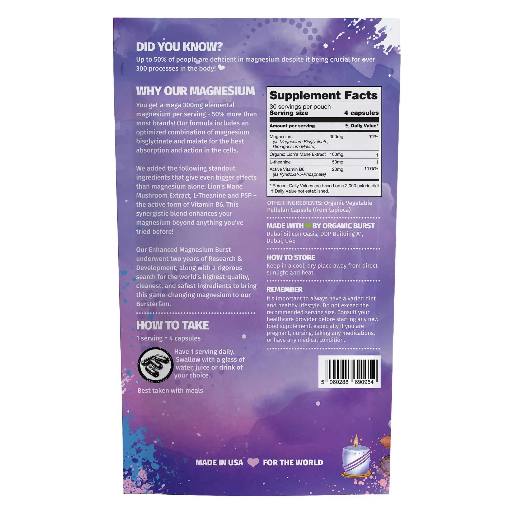 Enhanced Magnesium (Capsules) | Precise 300mg per Serving | Enhancement Blend: Organic Lion's Mane Extract, L-theanine, Active Vitamin B6 | 120 Capsules - by Organic Burst Organic Burst buy supplements canada