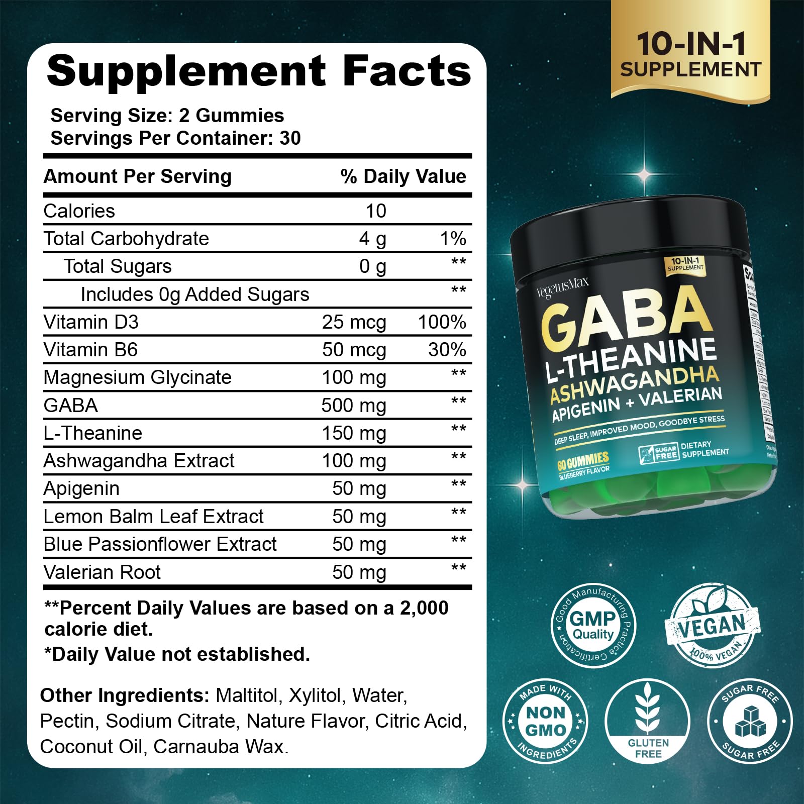 GABA L-Theanine Gummies, Sugar-Free Calm Gummies with L-Theanine, Ashwagandha,Valerian Root,Magnesium | Support Sleep,Stress Relief & Relaxation | GABA Supplement for Adult- Blueberry Flavor VEGETUSMAX buy supplements canada