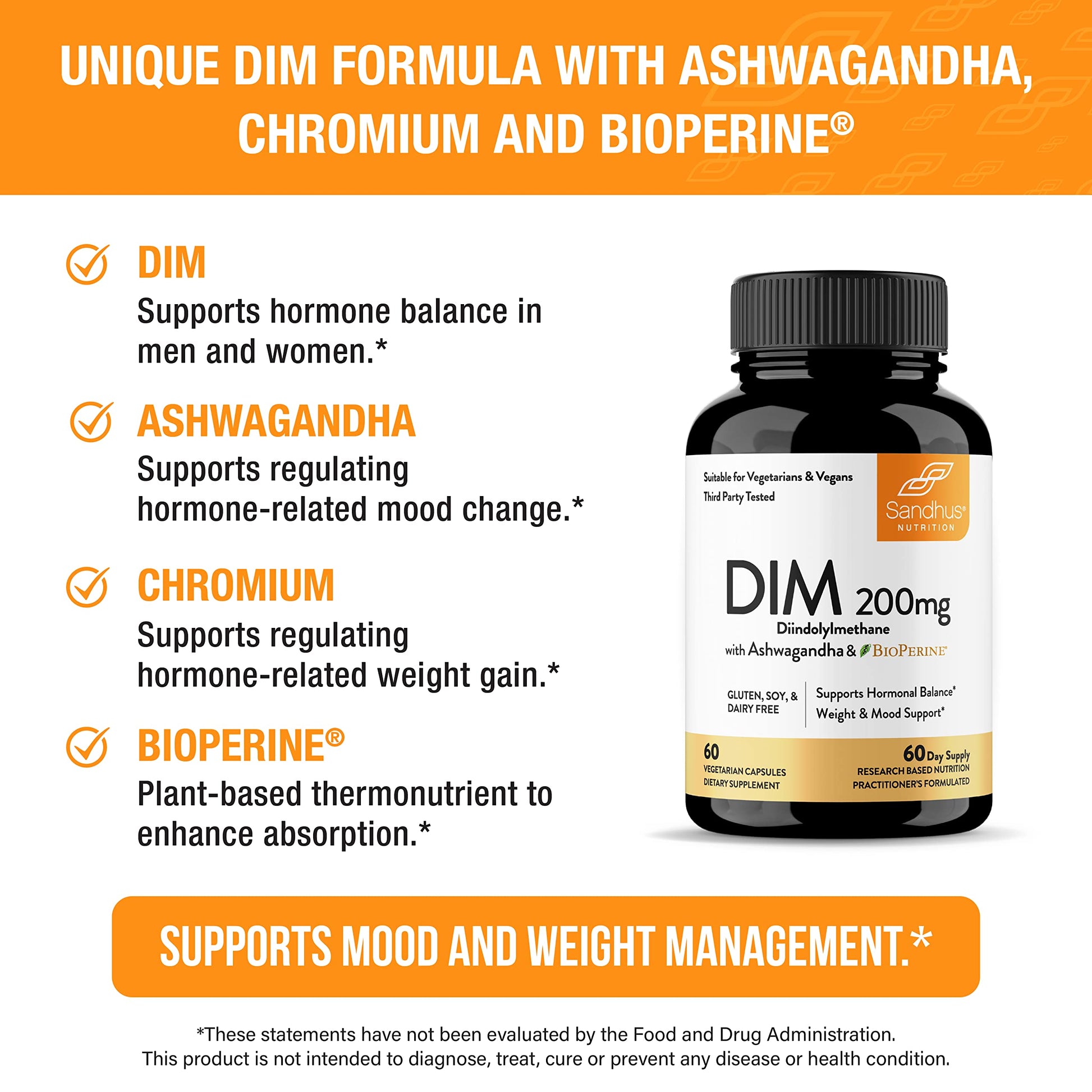 Sandhu's DIM Supplement 200 mg -60 Capsules - Diindolymethane with Ashwagandha & Bioperine Hormone Balance for Women & Men, Hormonal Acne Supplements Sandhu's buy supplements canada