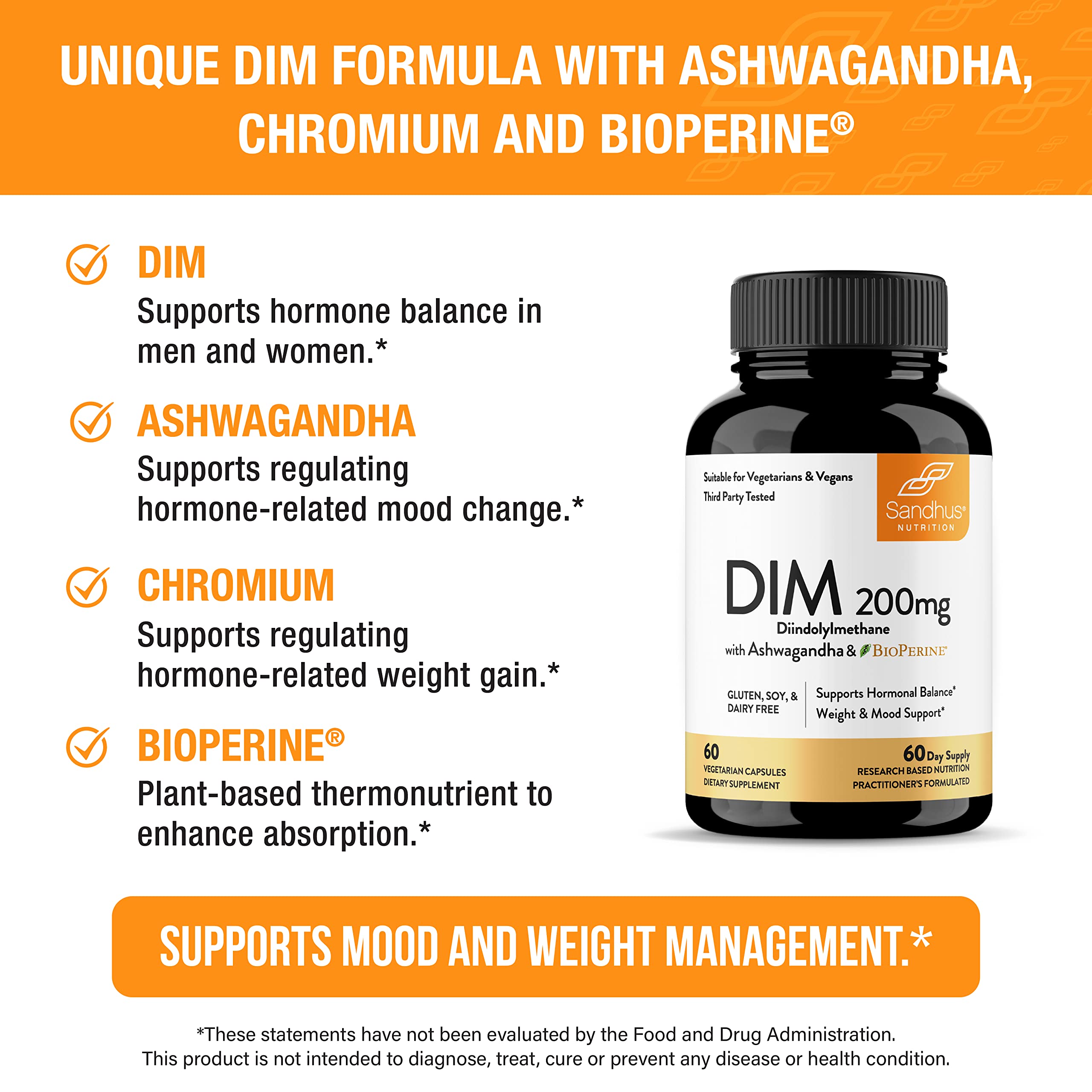 Sandhu's DIM Supplement 200 mg -60 Capsules - Diindolymethane with Ashwagandha & Bioperine Hormone Balance for Women & Men, Hormonal Acne Supplements Sandhu's buy supplements canada