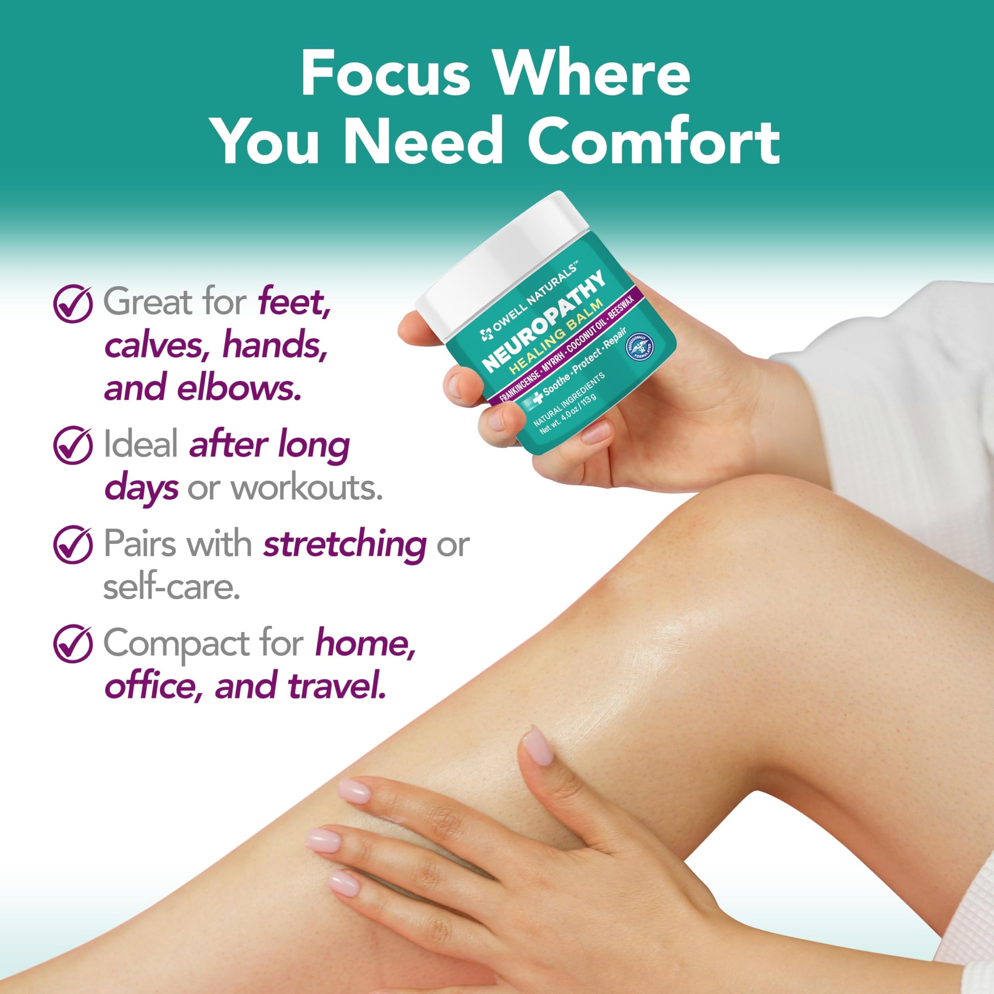 OWELL NATURALS Neuropathy Healing Balm, Fast Acting, with Frankincense, Myrrh, Coconut Oil & Beeswax, Natural Ingredients – Soothe, Protect & Repair, 4 oz (Pack of 1) Owell Naturals buy supplements canada