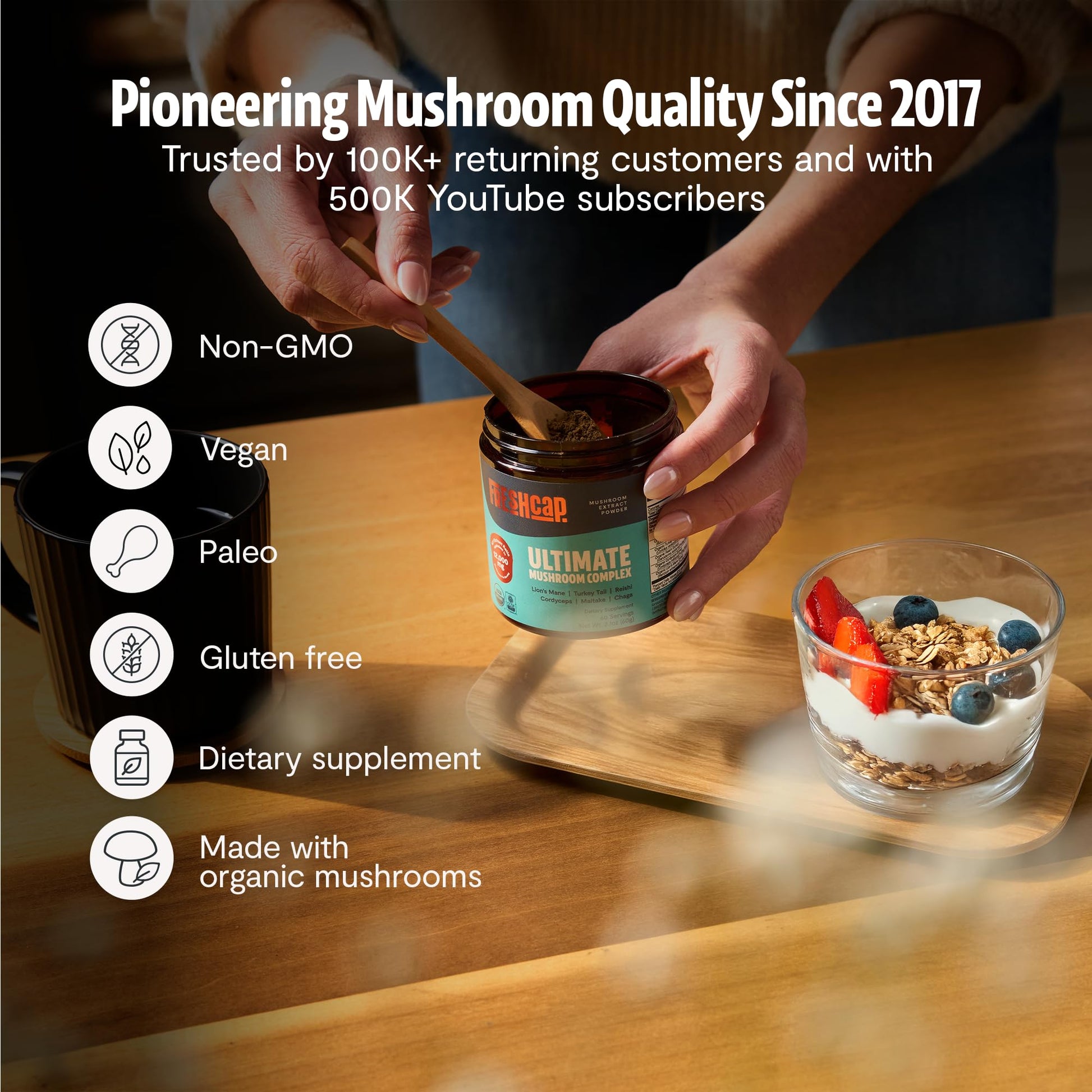 FreshCap Mushrooms Ultimate Mushroom Supplement Powder 12,000mg - Nootropic Organic Mushroom Complex for Focus & Memory, Brain Support Supplement, Ayurveda Mushroom Powder Extract (60 Servings) FreshCap Mushrooms buy supplements canada