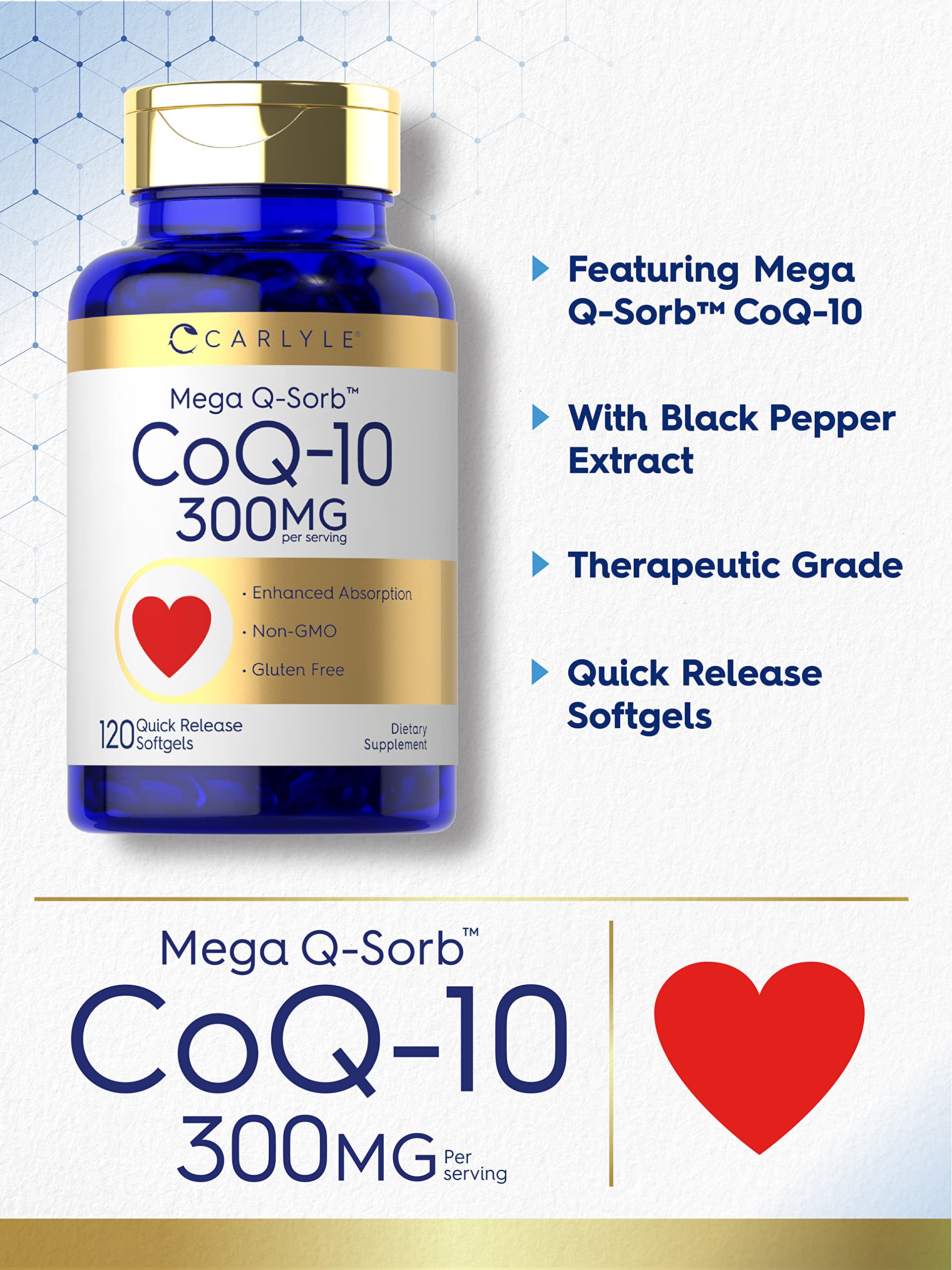 Carlyle CoQ10 300mg | 120 Softgels | Mega Q-Sorb Coenzyme Q-10 | with Black Pepper Carlyle buy supplements canada