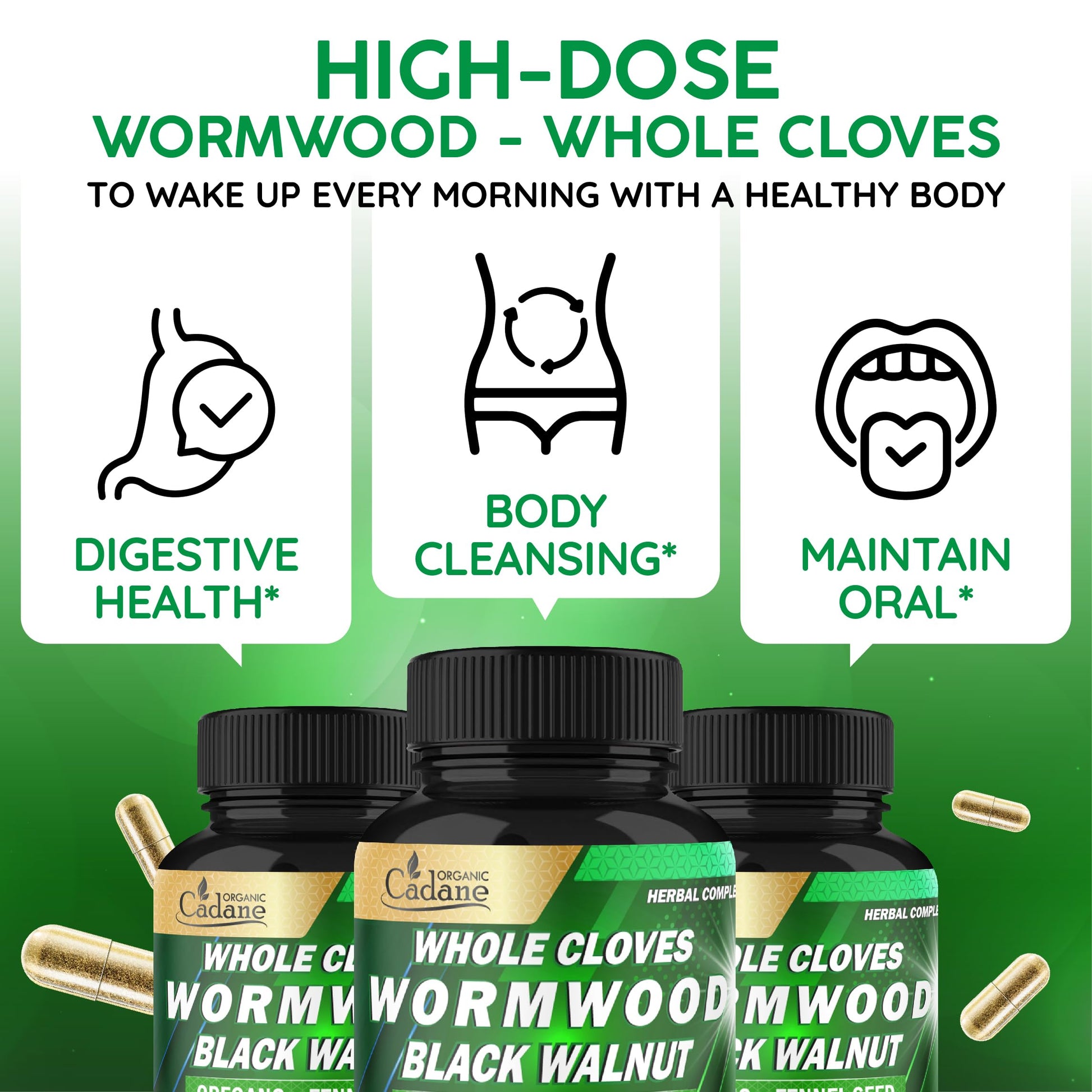 Cadane Wormwood Whole Cloves Black Walnut with Ginger, Garlic, Oregano, Fennel & Black Pepper | Digestive & Wellness Support | 120 Capsules – 60-Day Organic Cadane buy supplements canada