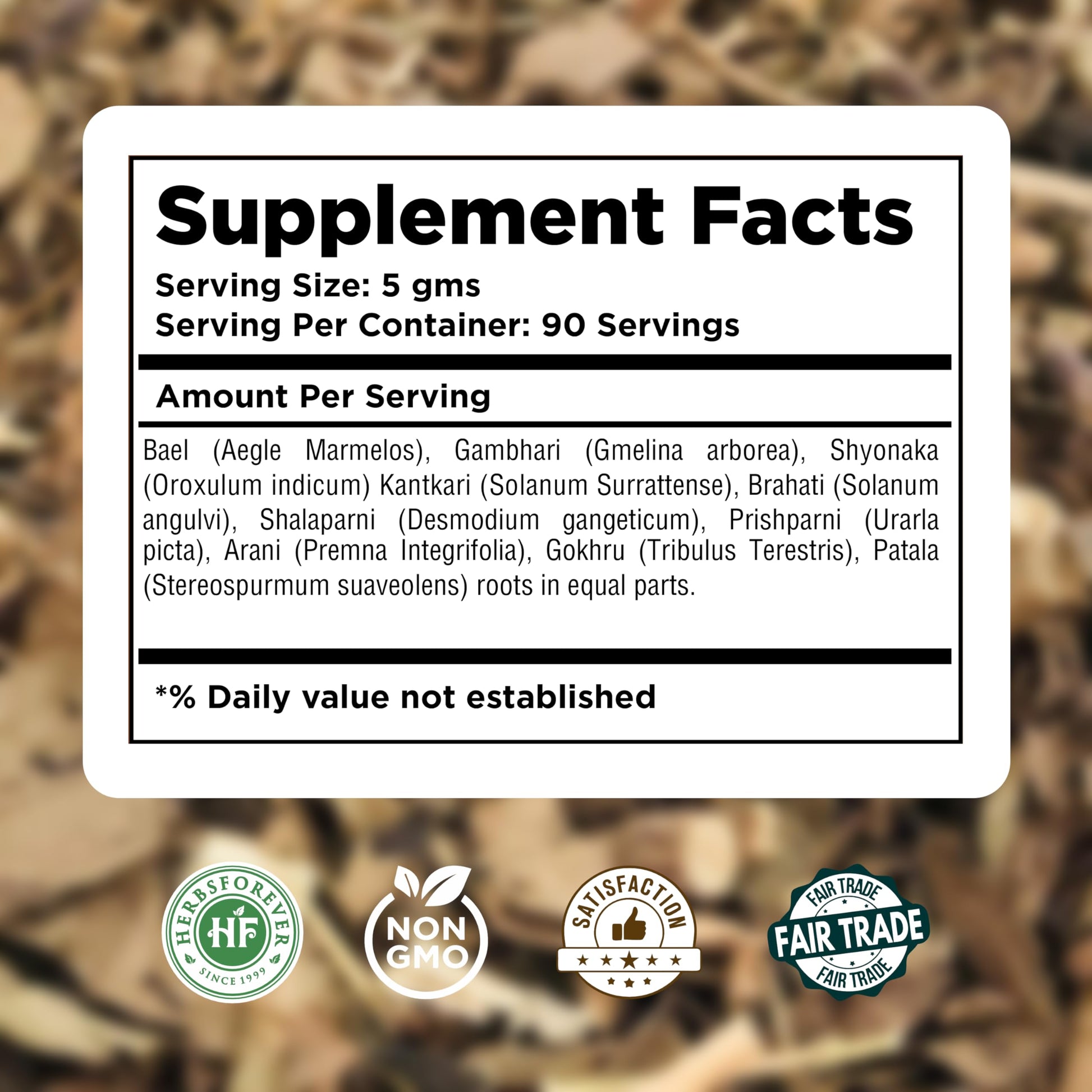 Herbsforever Dashmula Cut and Sifted (Coarse/Kawth) Herbs for Tea - Joint Comfort, Vata Calming, Female Postpartum Cycle & Wellness, Ten Authentic Ayurvedic Roots, Non GMO, Vegan 454g,1 lbs,Dashmool Herbsforever buy supplements canada