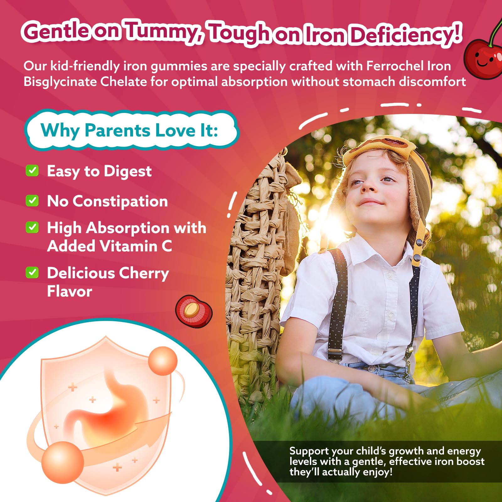 Iron Gummies for Kids & Teens, Kids Multivitamin with Iron Supplement, Calcium, Folate, Zinc, Prebiotic - for Blood Builder & Energy Support, Iron Deficiency - Vegan & Non-GMO - 60 Count Cherry CFILIHTC buy supplements canada