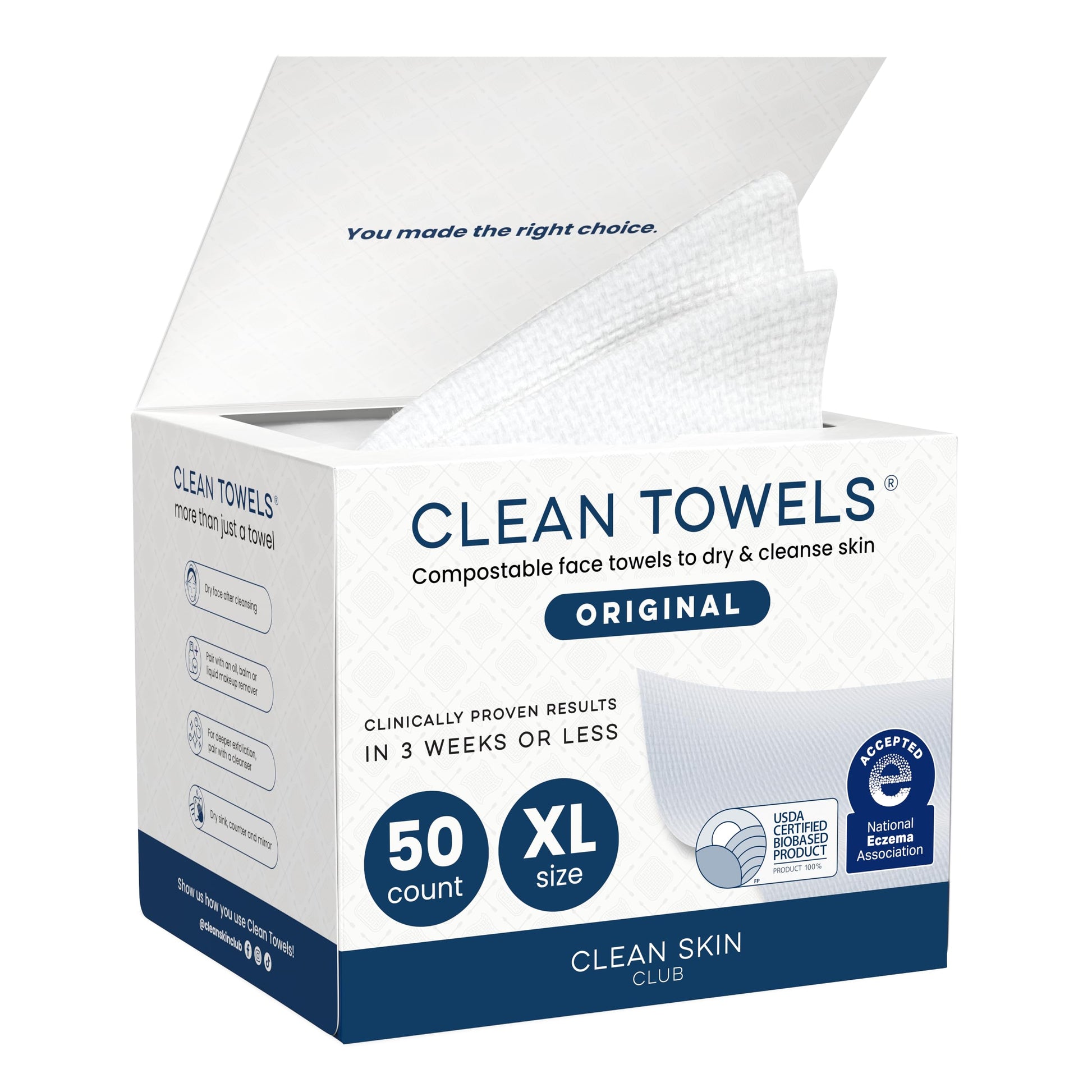 Clean Skin Club Clean Towels XL®, 100% USDA Biobased Face Towel, Disposable Face CLEAN SKIN CLUB buy supplements canada